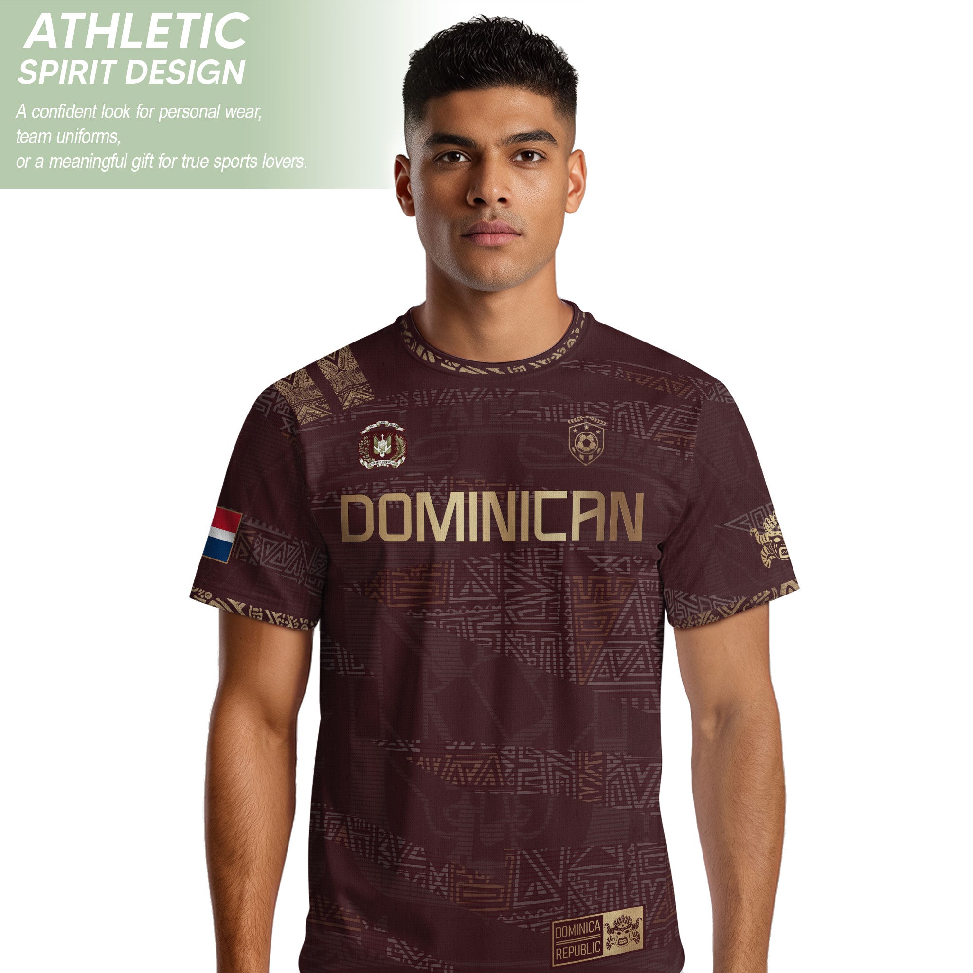 Dominican Republic Heritage Maroon Gold Abstract Soccer Jersey