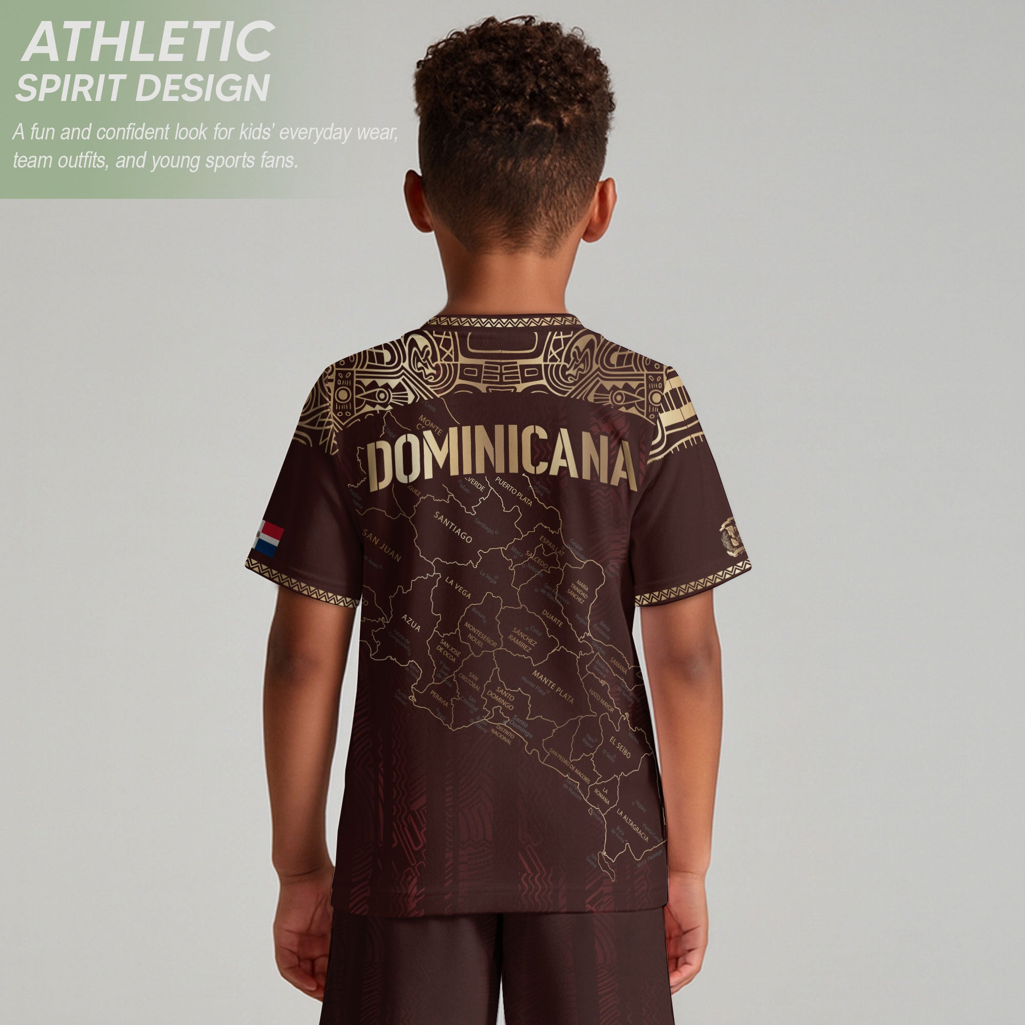 Dominican Republic Kids Youth Heritage Maroon Gold Map National Pride Soccer Jersey