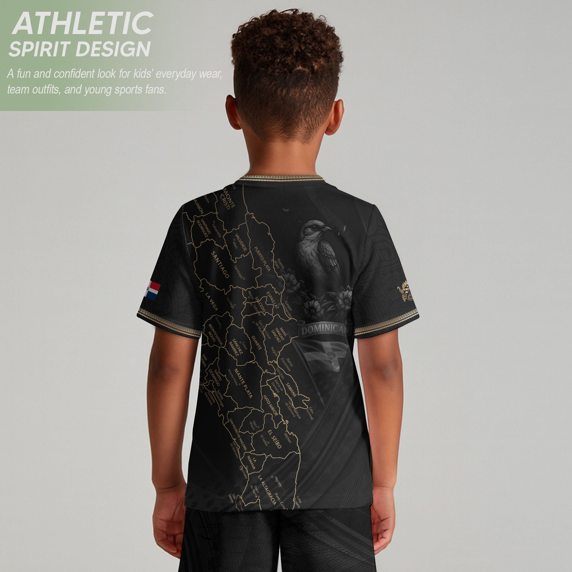 Dominican Republic Kids Youth Heritage Black Gold Map National Pride Soccer Jersey