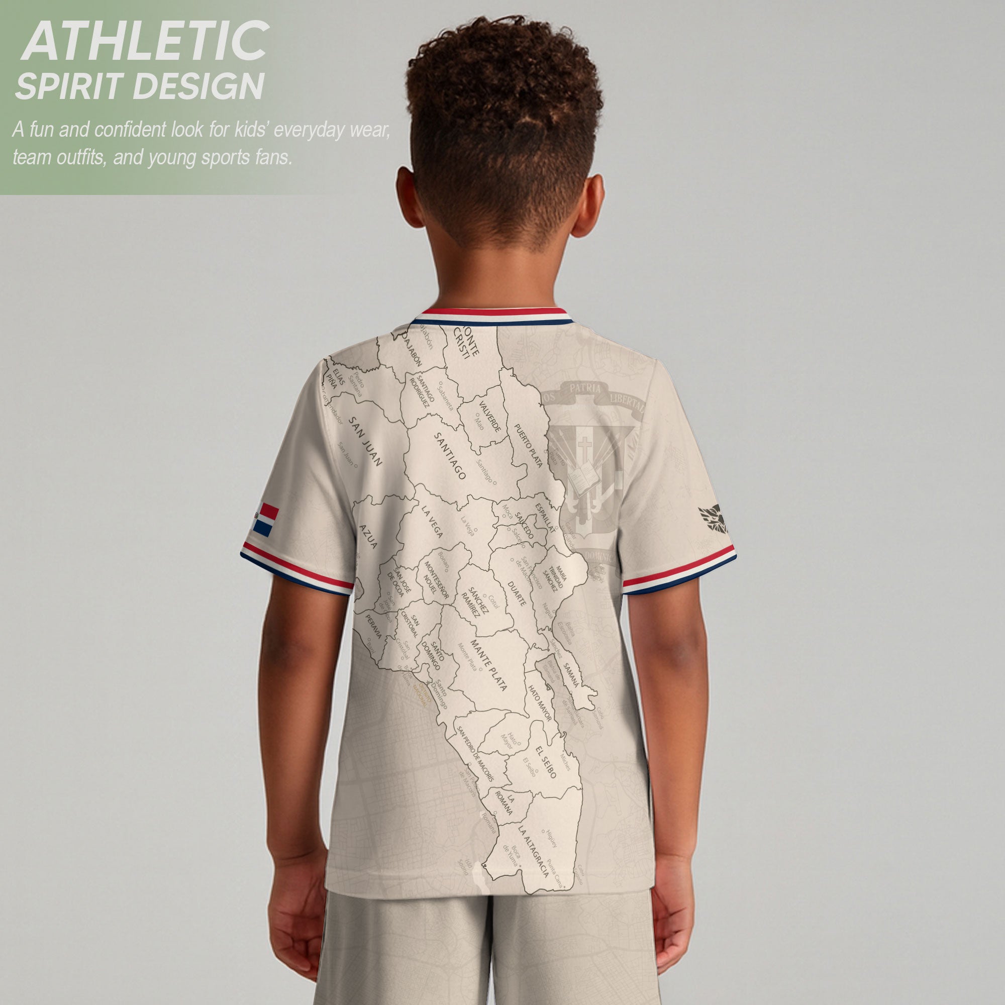 Dominican Republic Kids Youth Heritage Beige Map National Pride Athletic Soccer Jersey