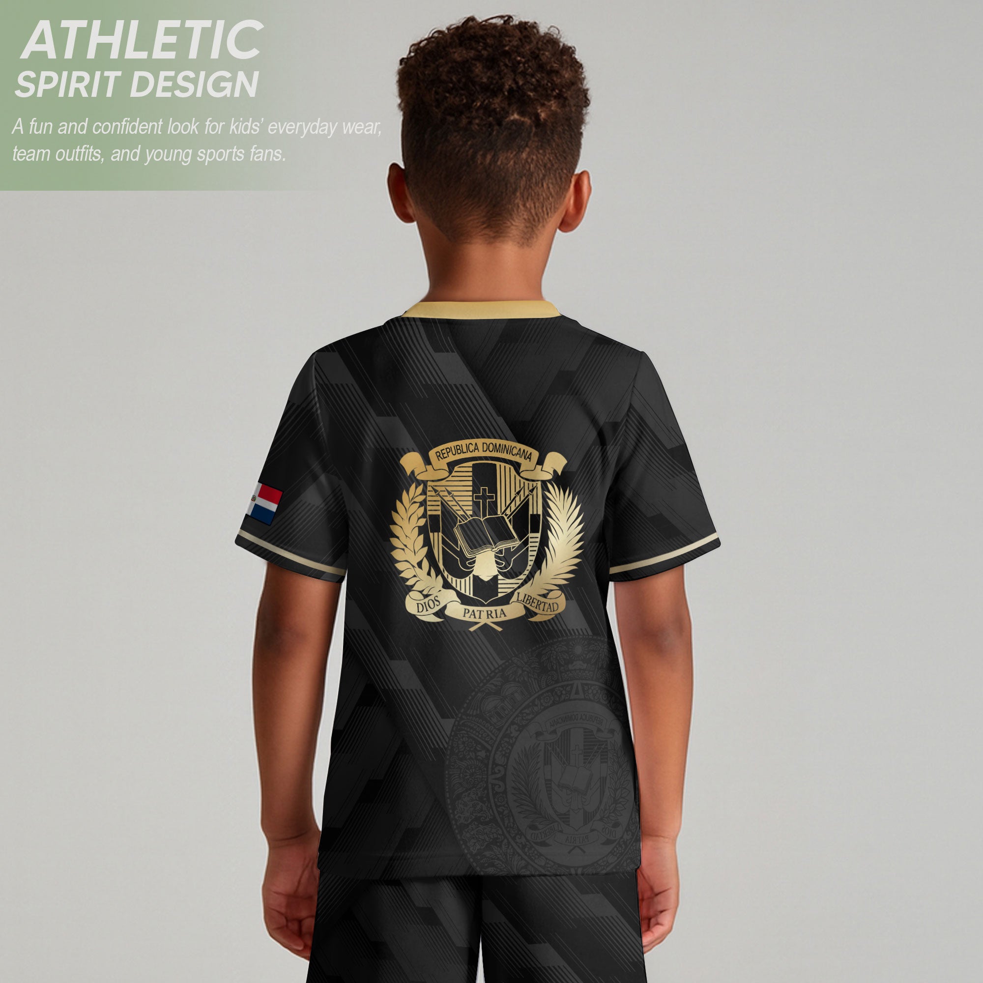 Dominican Republic Kids Youth Heritage Black Gold National Pride Soccer Jersey