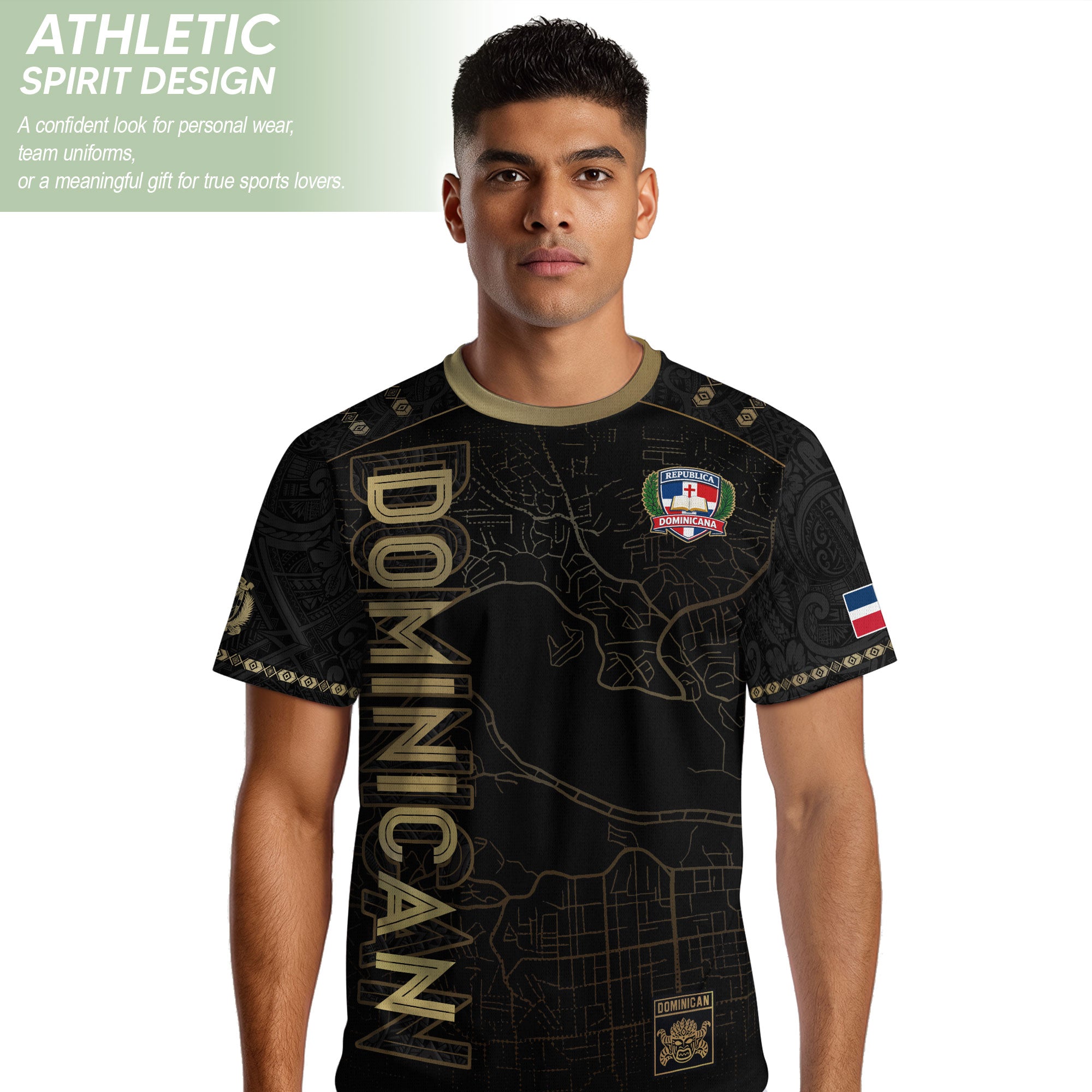 Dominican National Pride Soccer Jersey Black Gold, Heritage Inspired Apparel