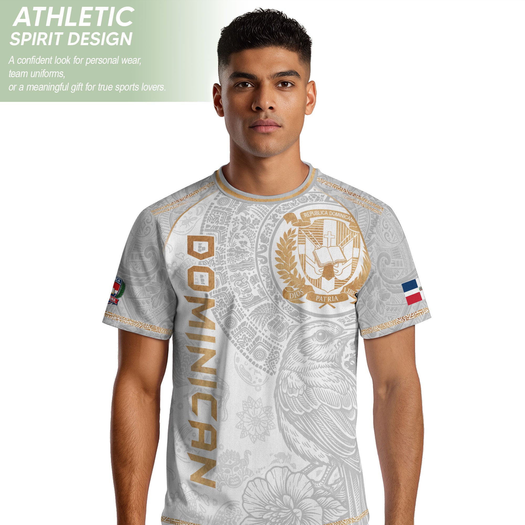 Dominican Cultural Identity Soccer Jersey White Gold, Heritage Pride Edition