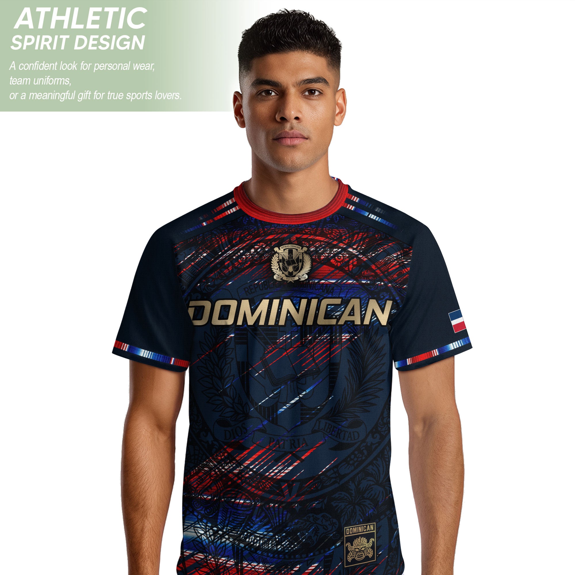 Dominican Heritage Pride Soccer Jersey Black Red Navy, Dominican Soccer Jersey, Cultural Unity Collection