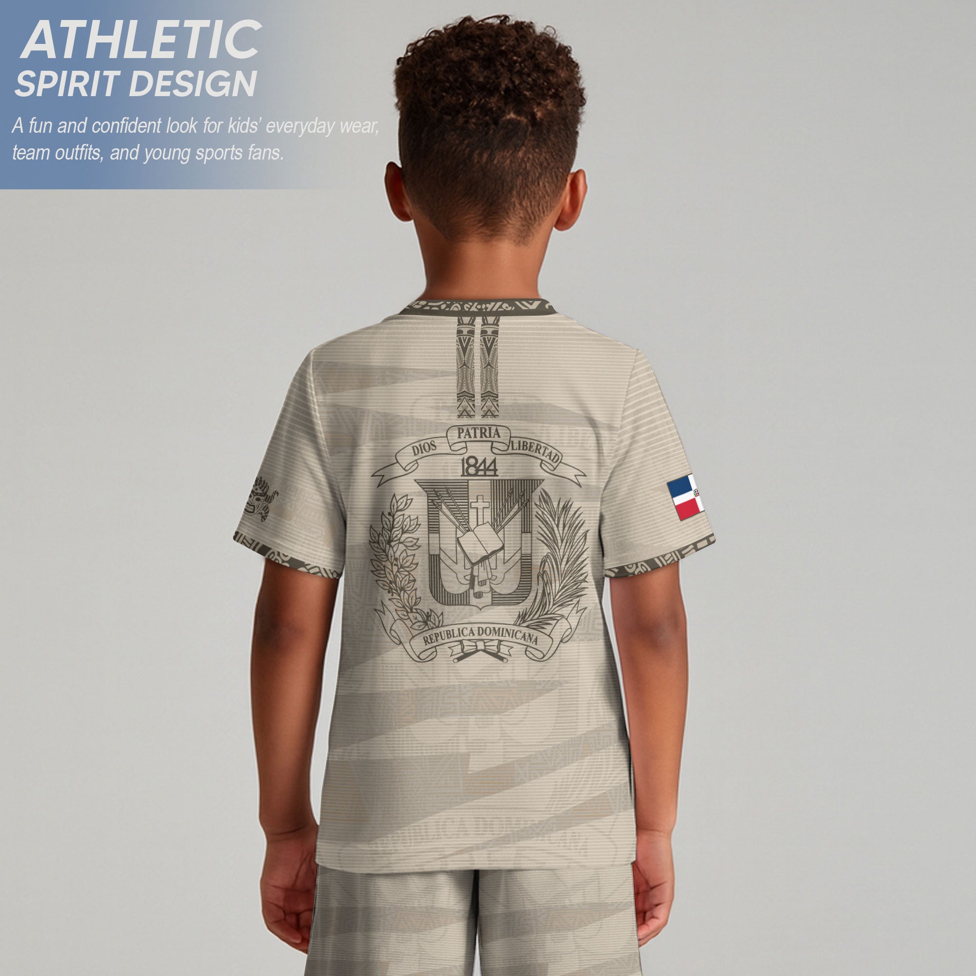 Dominican Heritage Kids Soccer Jersey Beige National Pride Collection
