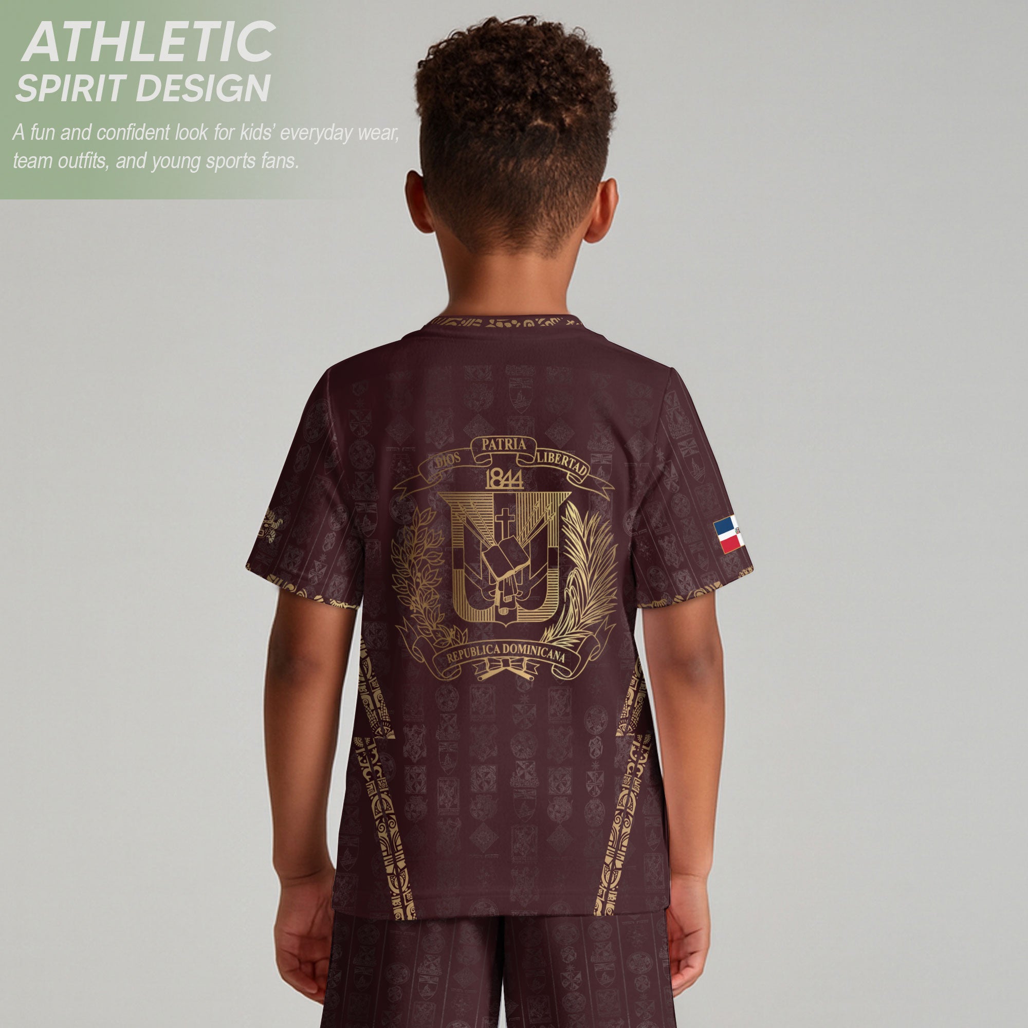 Dominican Republic Kids Youth Orgullo Dominicano Maroon Gold Patchwork Soccer Jersey