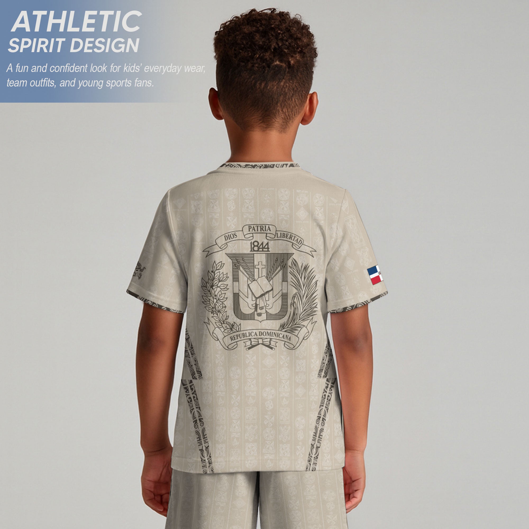 Dominican Republic Kids Youth Orgullo Dominicano Beige Tan Patchwork Soccer Jersey