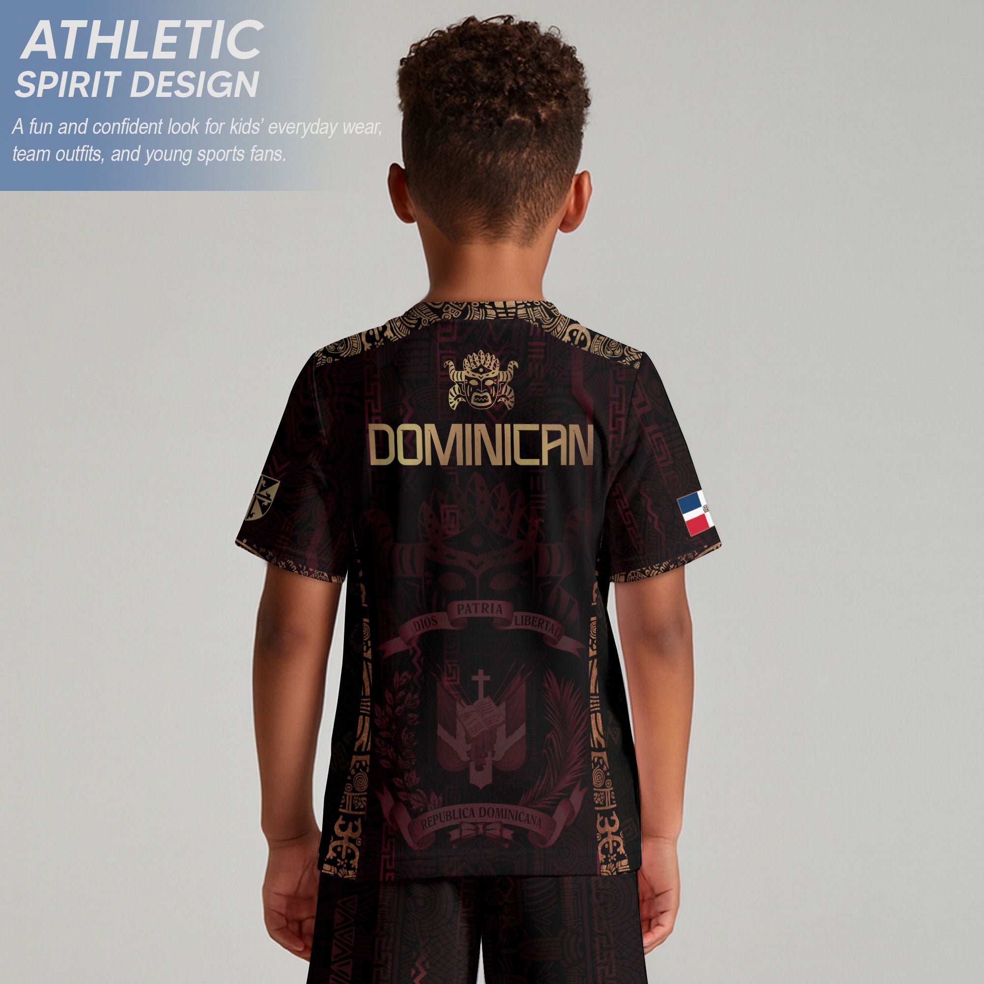 Dominican Republic Kids Youth Orgullo Dominicano Dark Maroon Mask Soccer Jersey