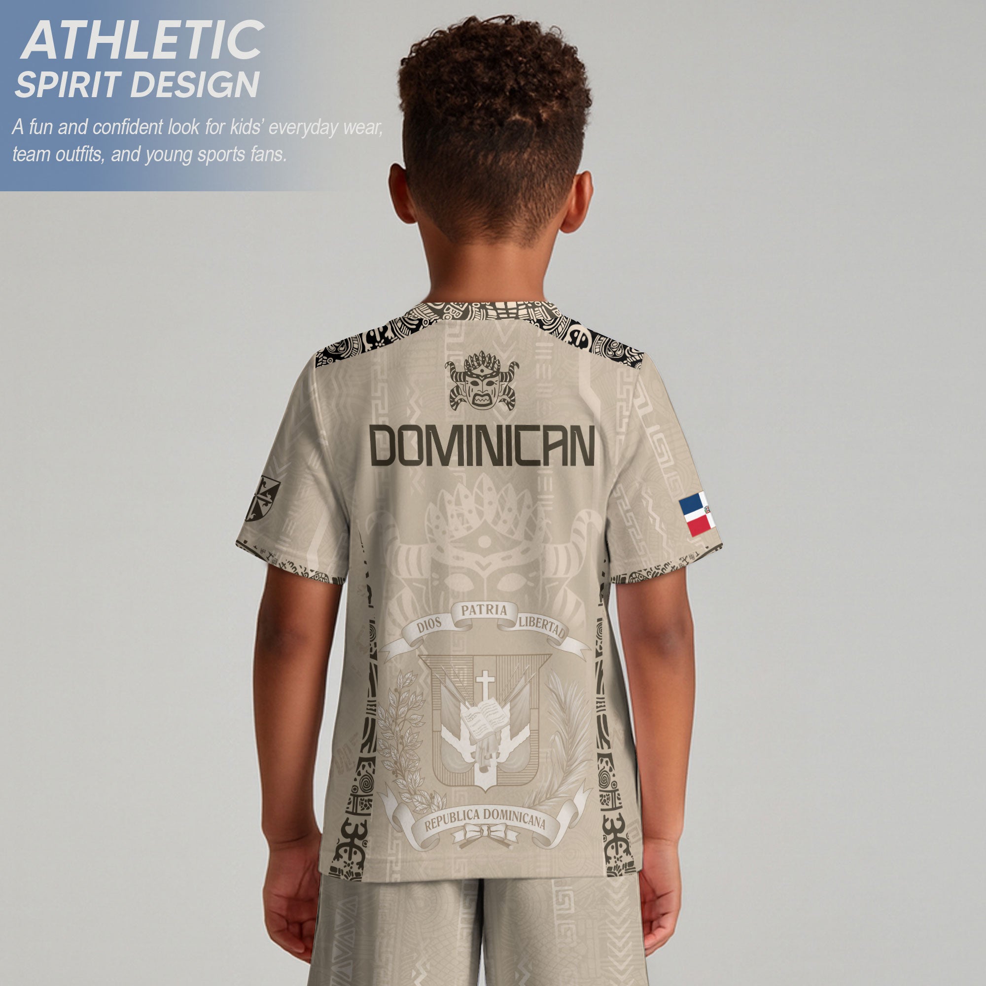 Dominican Republic Kids Youth Orgullo Dominicano Beige Tan Mask Soccer Jersey