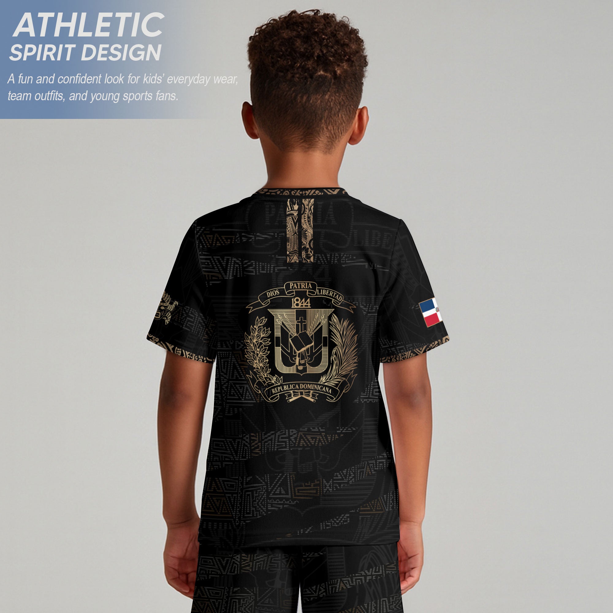 Dominican Pride Kids Soccer Jersey Black Gold Cultural Edition