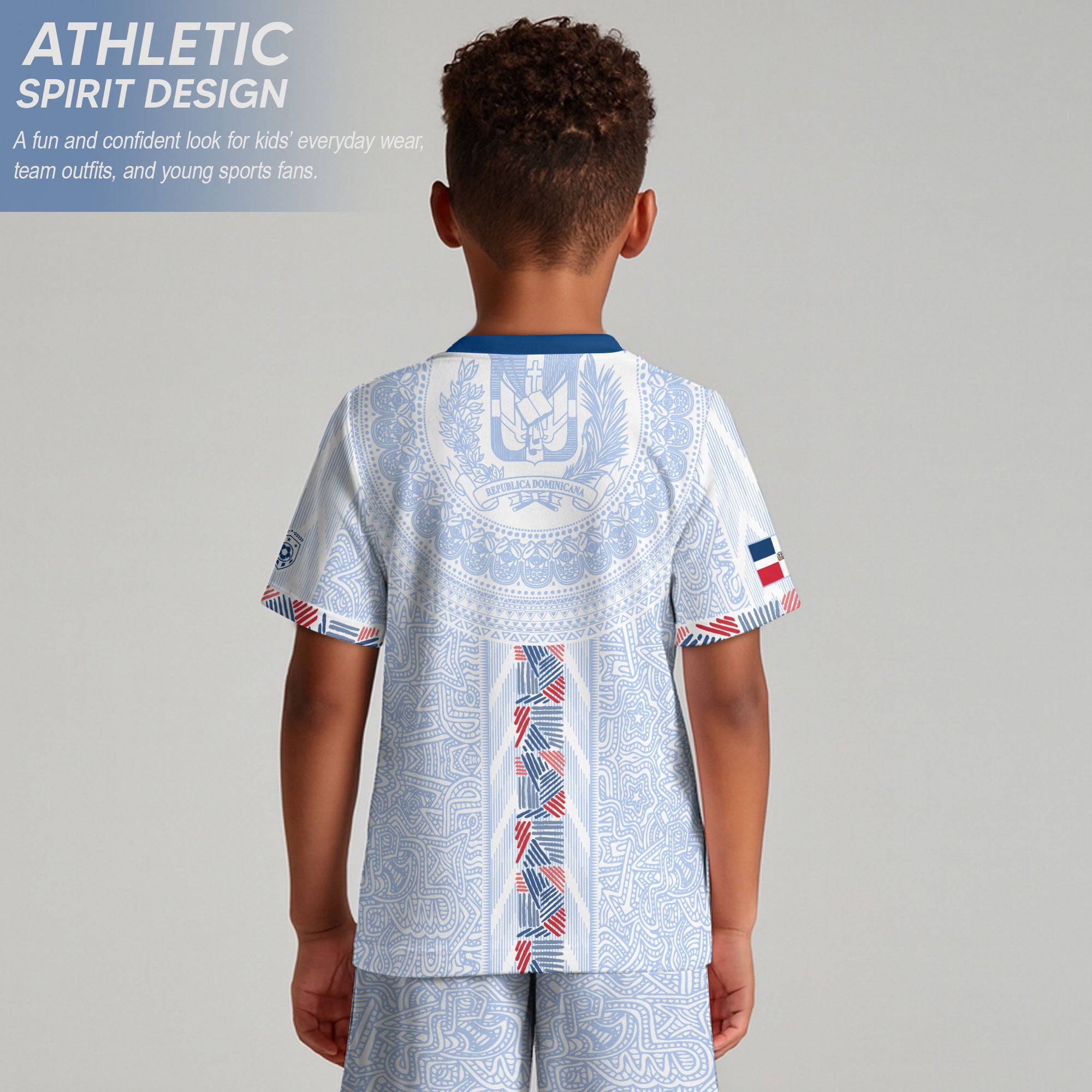 Dominican Cultural Kids Soccer Jersey White National Pride Style