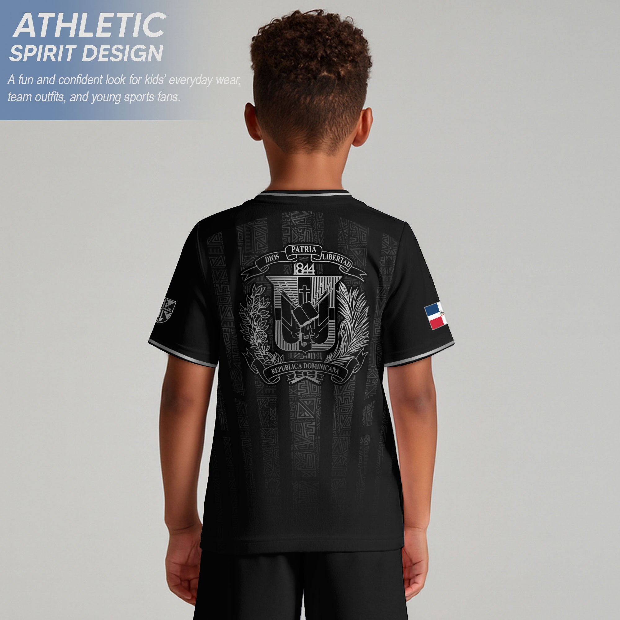 Dominican Heritage Youth Soccer Jersey Black Silver Pride Collection