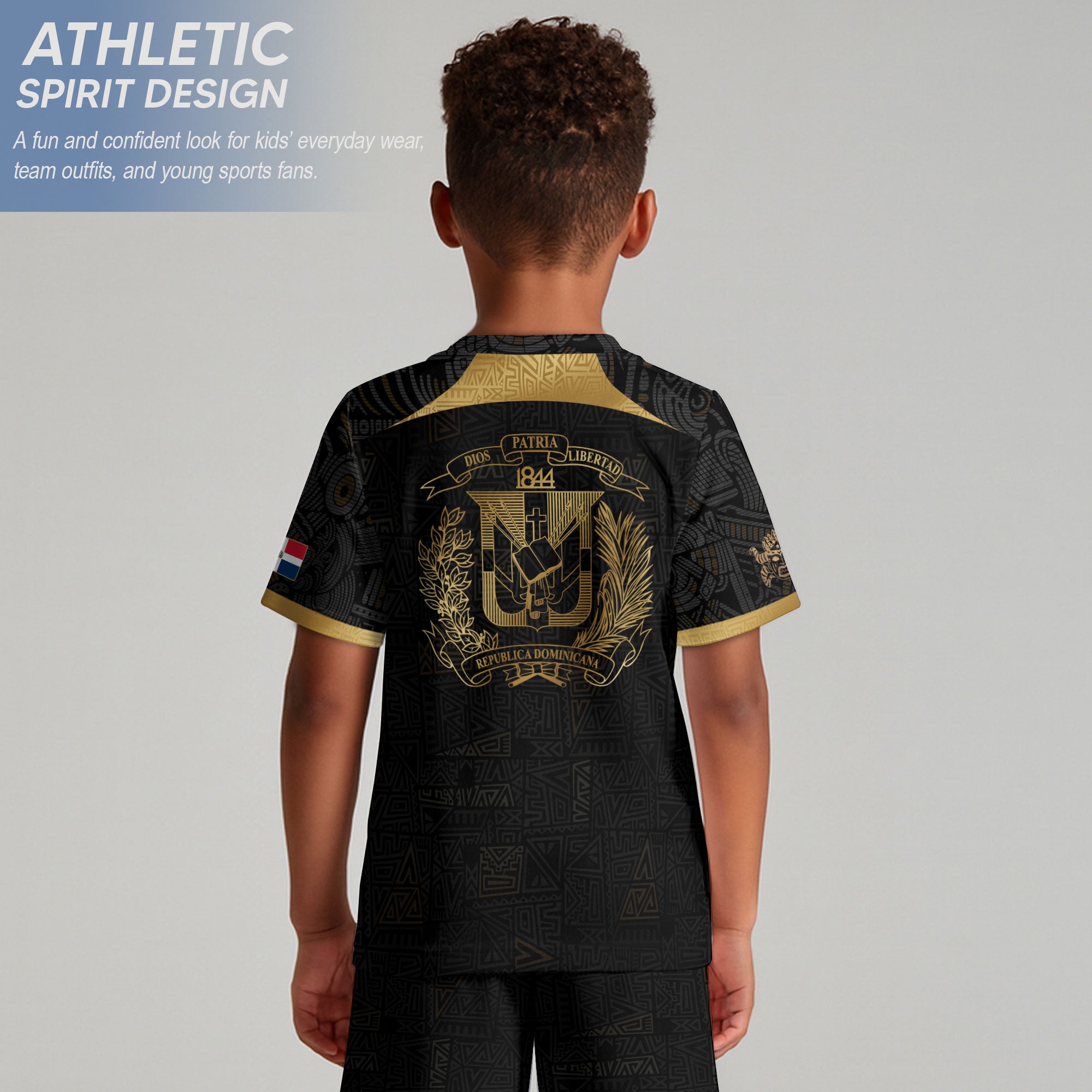 Dominican Republic Kids Soccer Jersey Black Gold Cultural Pride Edition