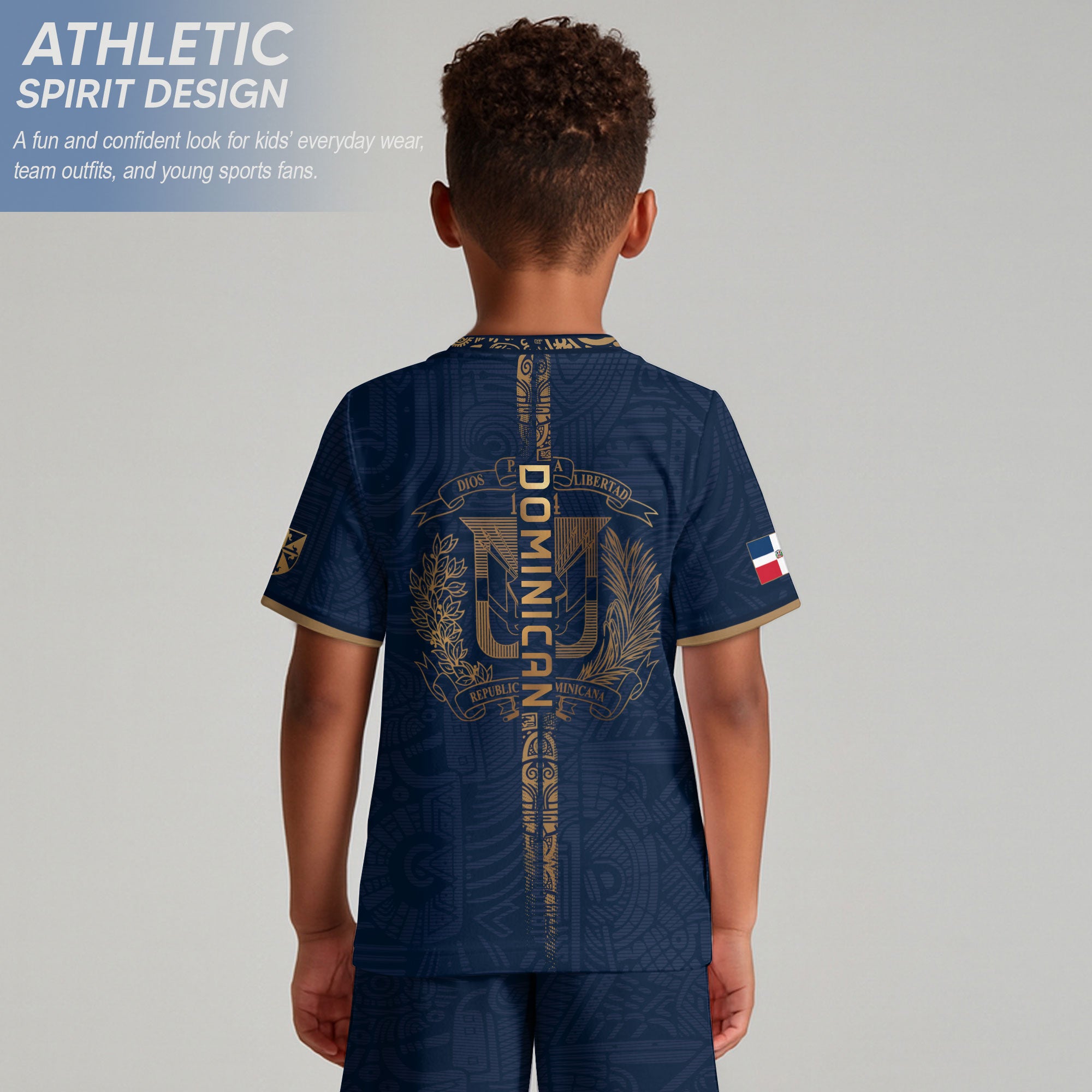 Dominican Republic Kids Soccer Jersey Navy Gold Cultural Pride