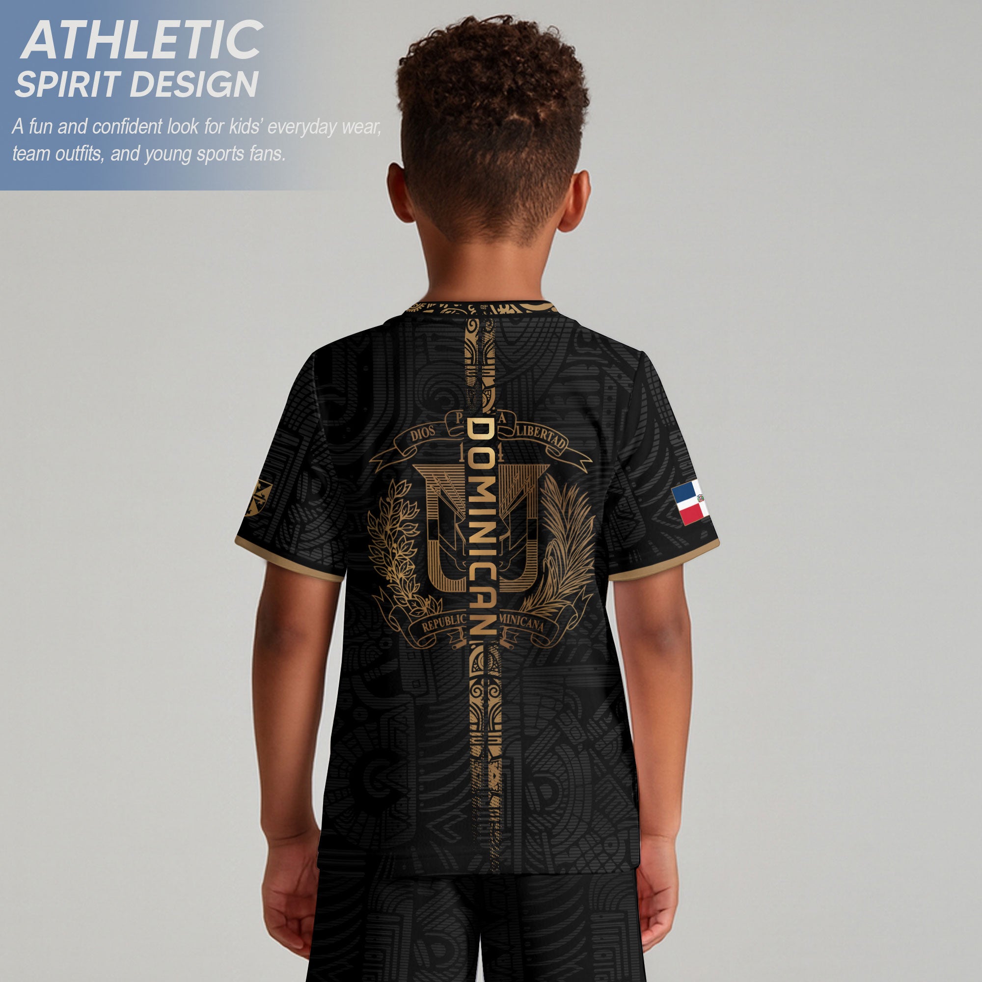 Dominican Pride Kids Soccer Jersey Black Cultural Edition