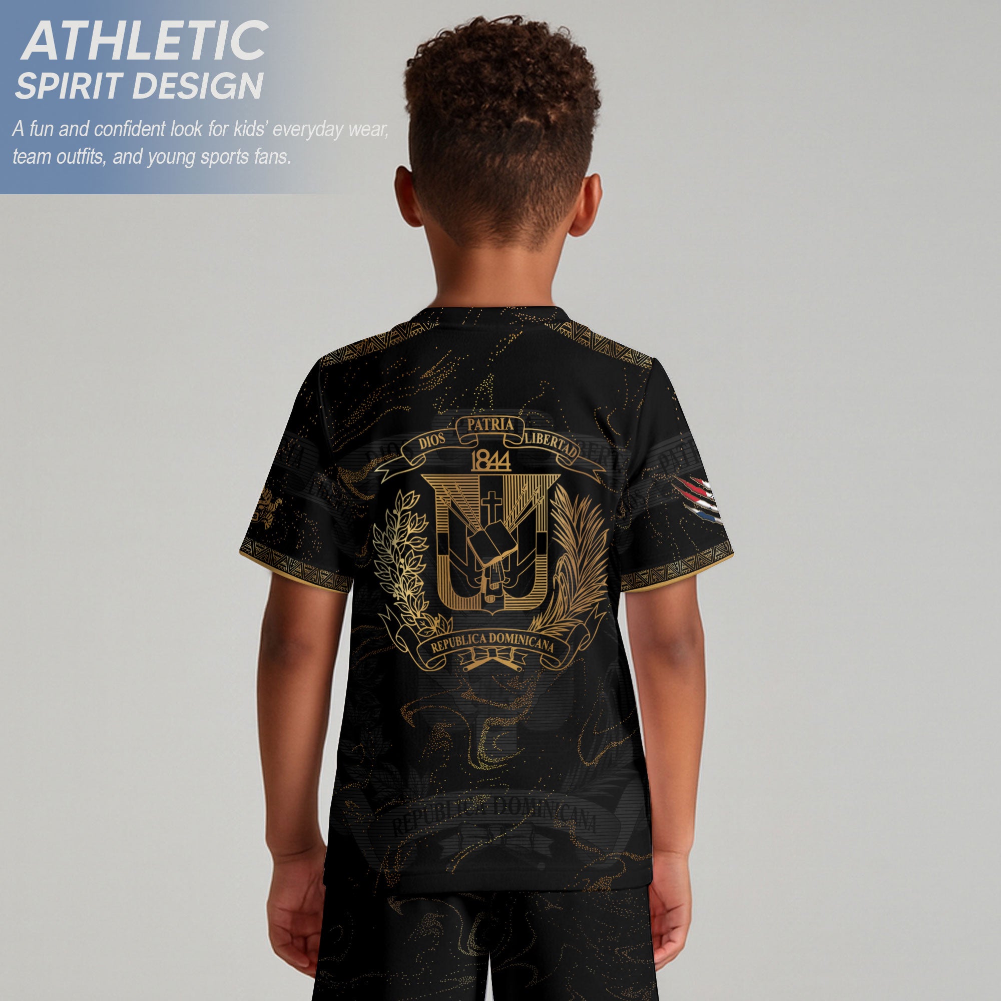 Dominican Heritage Kids Soccer Jersey Black Silver Edition