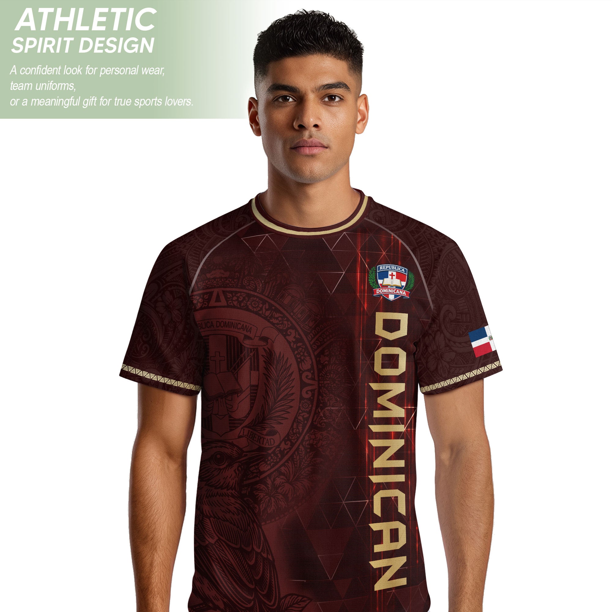Dominican Heritage Soccer Jersey Maroon Gold, Cultural Pride & Identity Collection