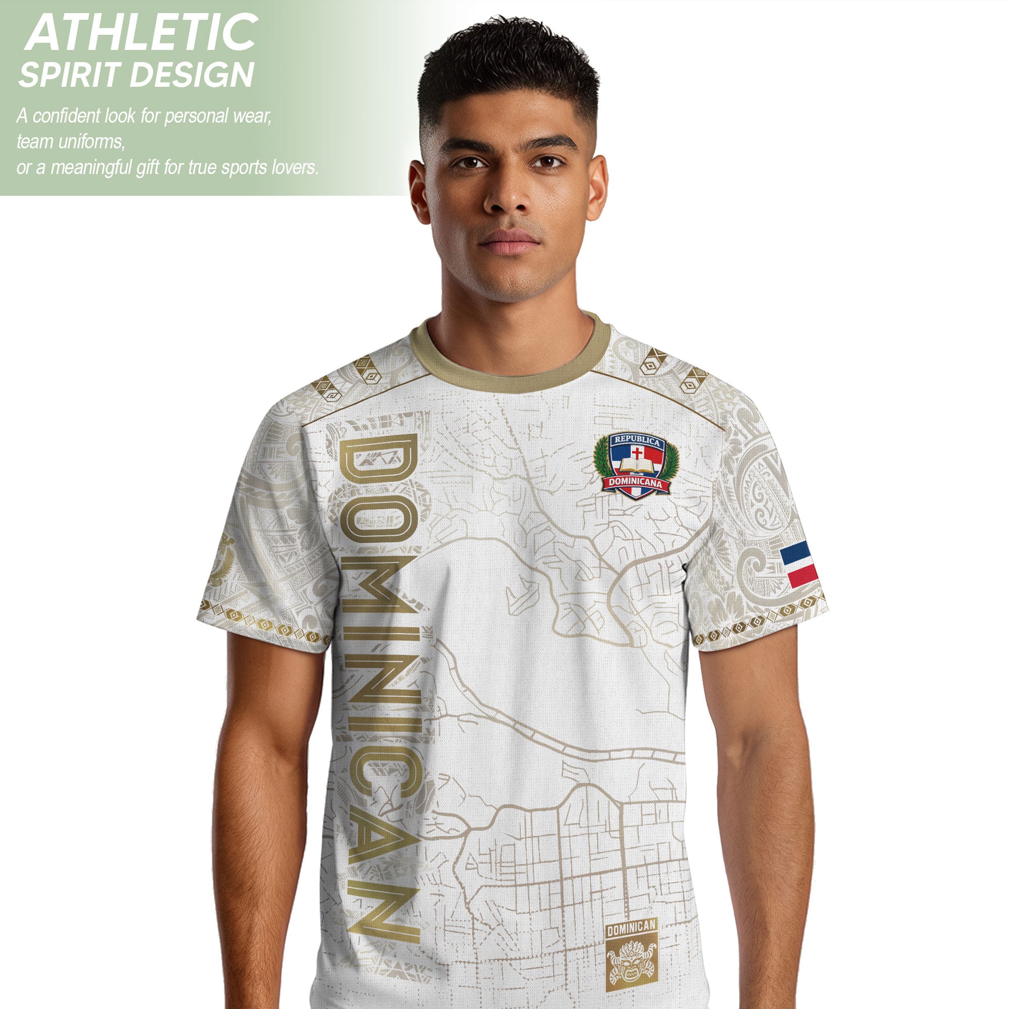 Dominican Cultural Identity Soccer Jersey White Gold, National Heritage Edition