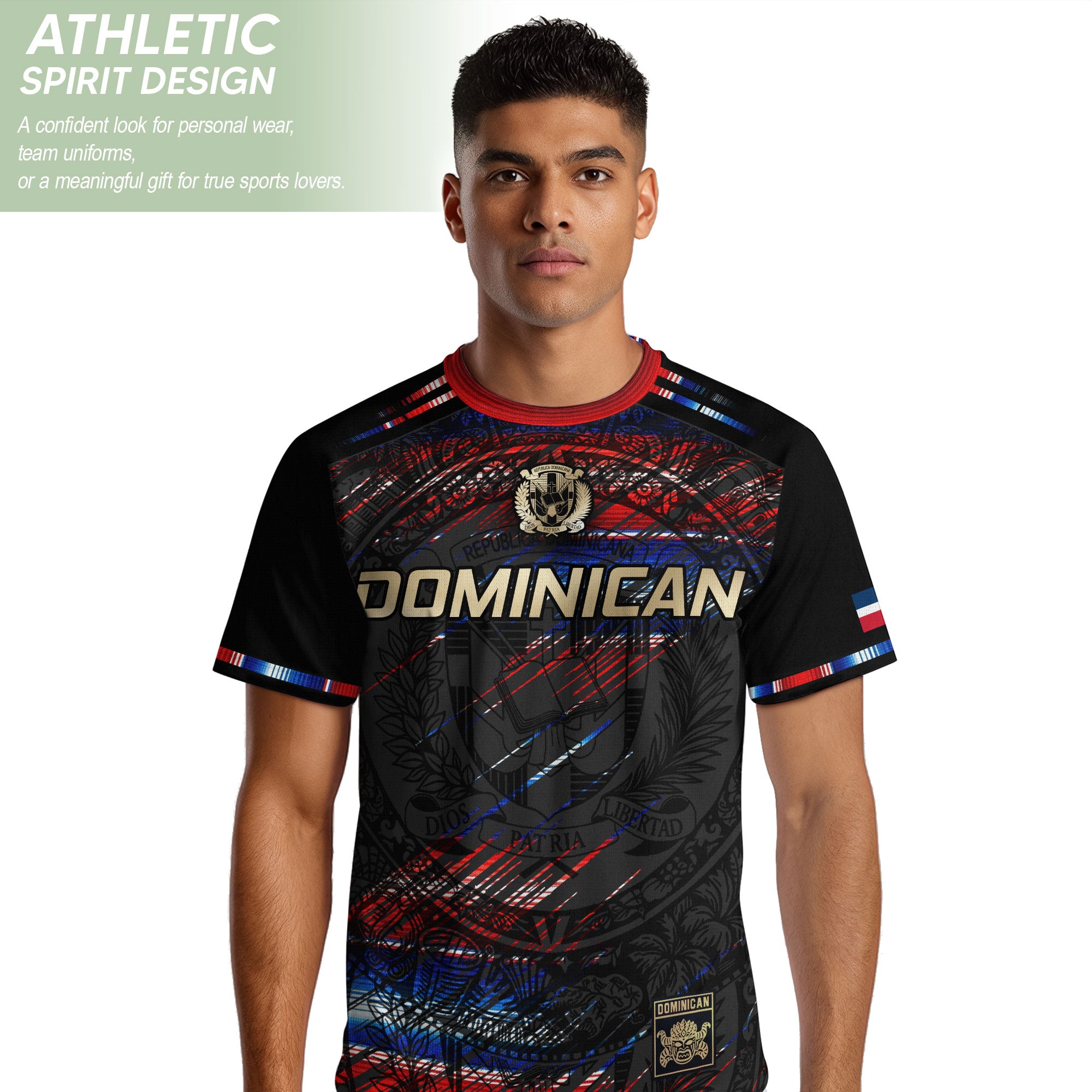 Dominican Heritage Pride Soccer Jersey Black Red Navy, Cultural Unity Collection
