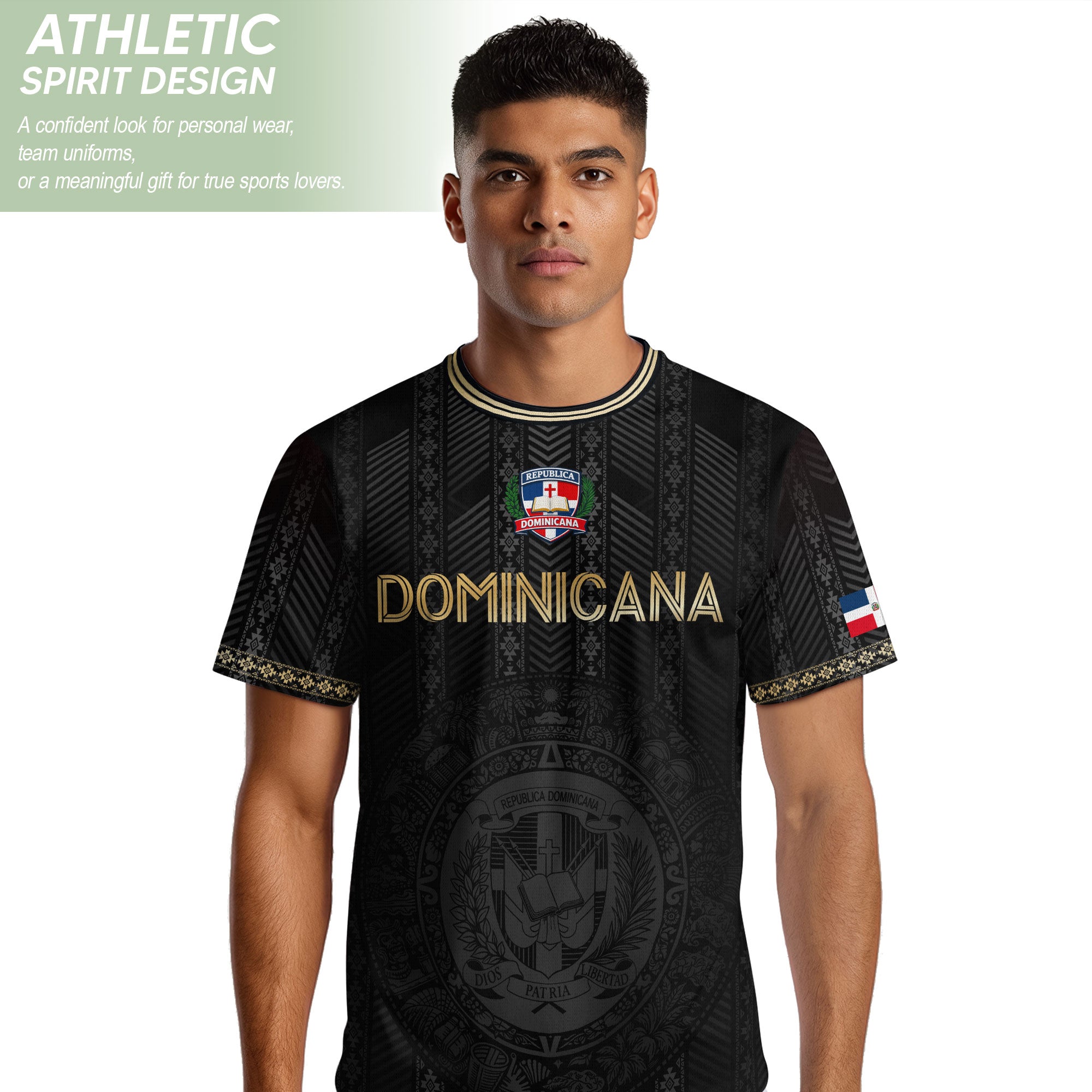 Dominican Heritage Football Jersey Black Gold, Cultural Identity & National Pride Shirt