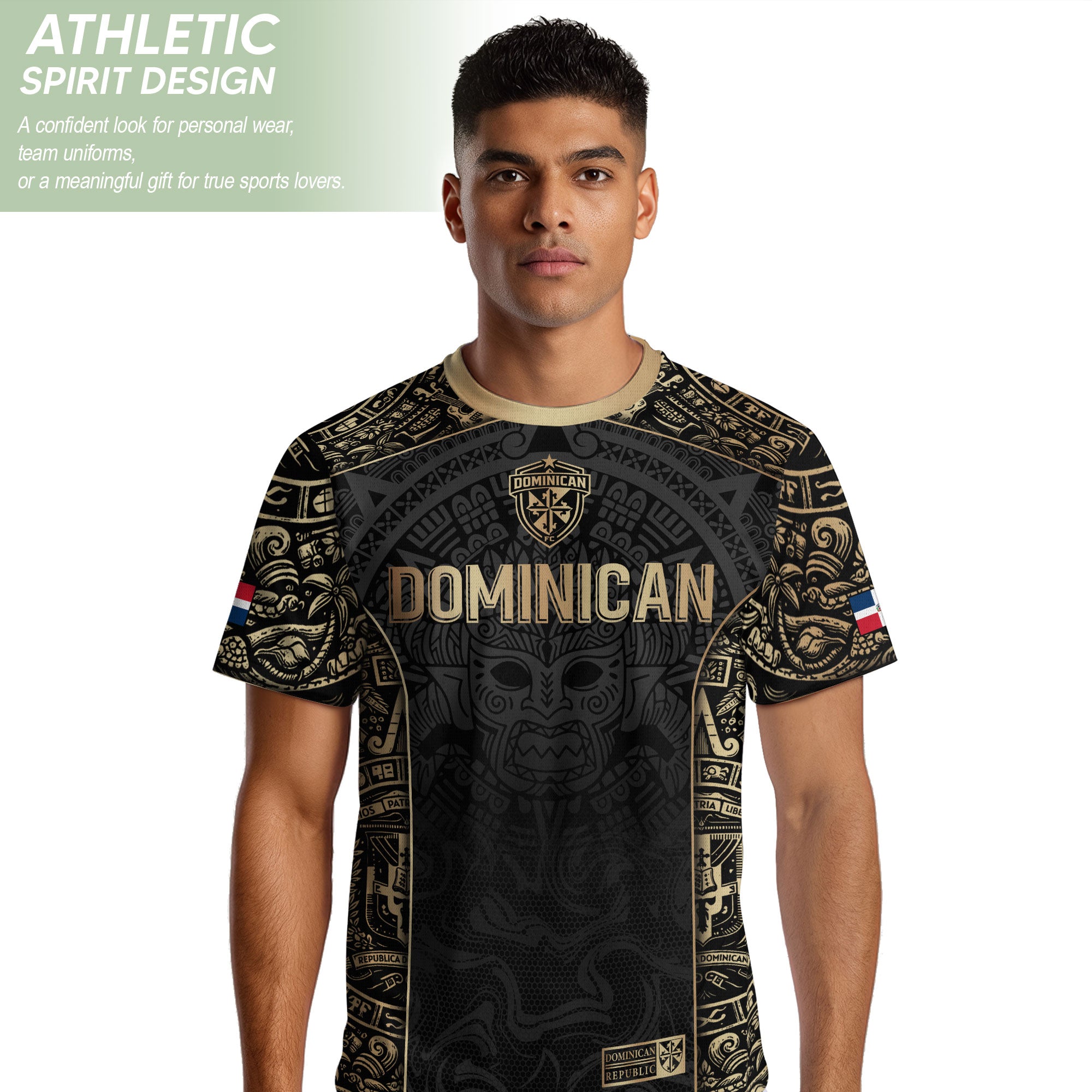 Dominican Republic Orgullo Dominicano Black Gold Taino Mask Soccer Jersey