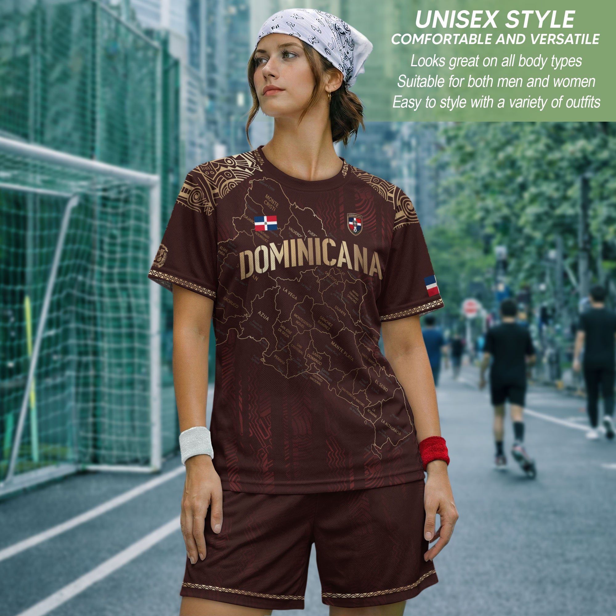 Dominican Cultural Heritage Soccer Jersey Maroon Gold, National Pride Football Collection