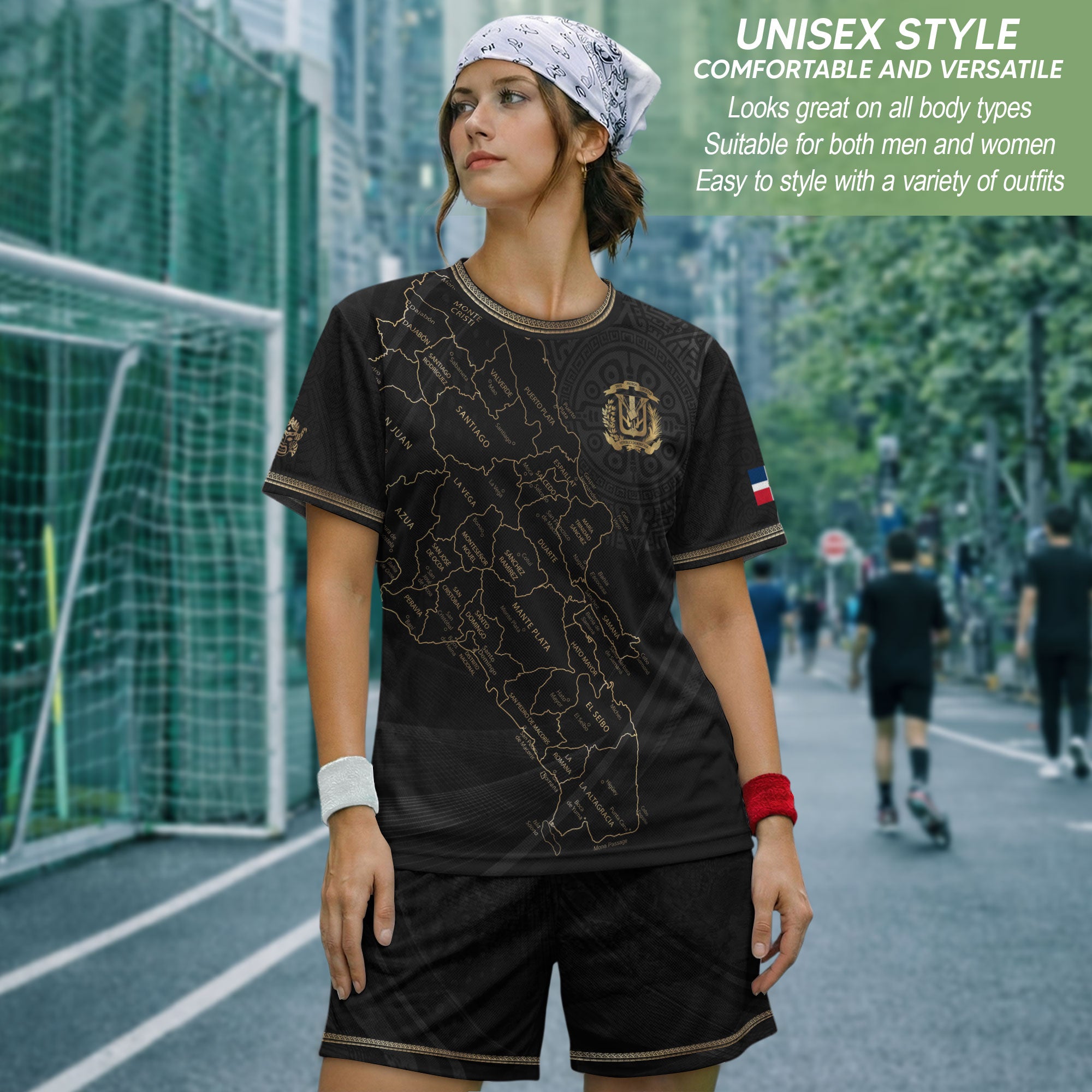 Dominican National Pride Soccer Jersey Black Gold, Cultural Heritage Apparel