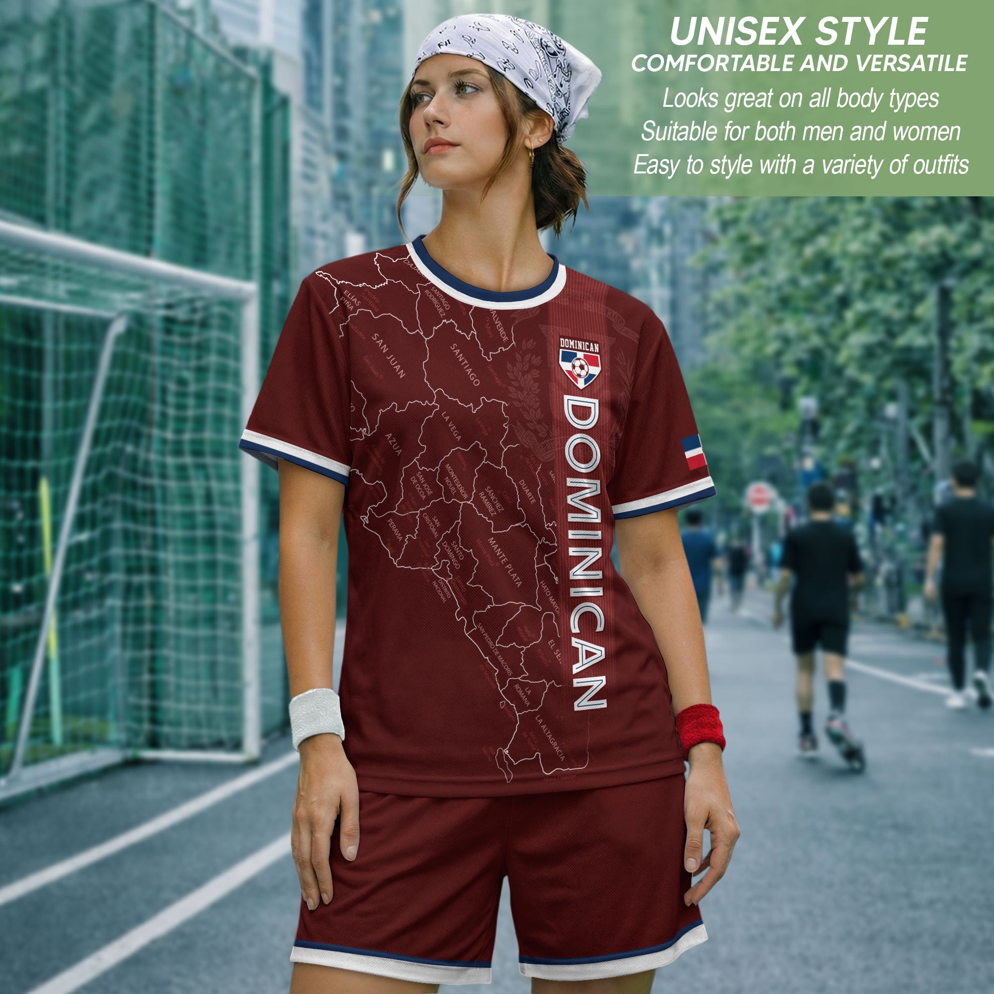 Dominican Republic Soccer Jersey Maroon White Blue, Taino Map Design Caribbean Cultural Shirt