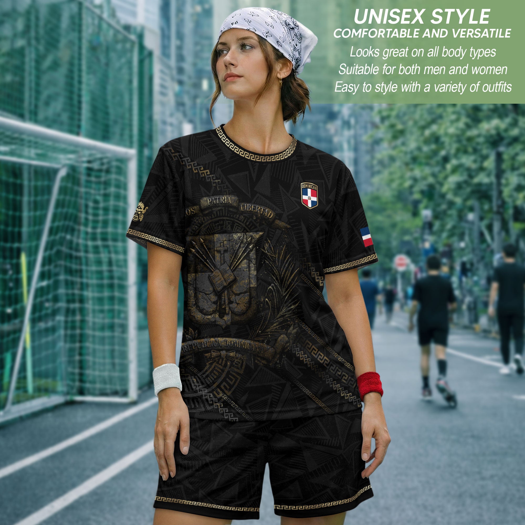 Dominican Republic Heritage Black Gold Vintage Geometric Graphic Soccer Jersey