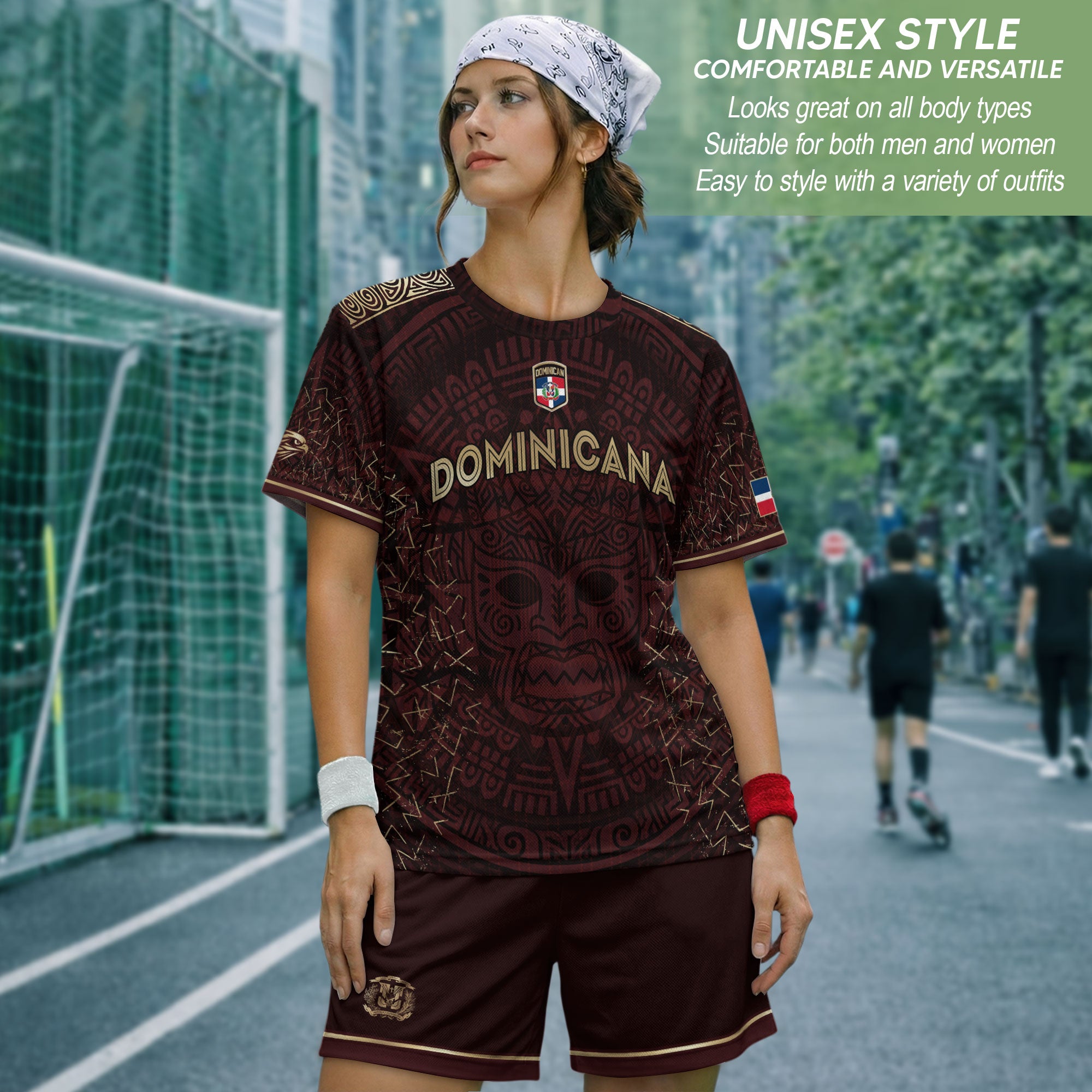 Dominican Cultural Pride Soccer Jersey Maroon Gold, Heritage-Inspired Collection
