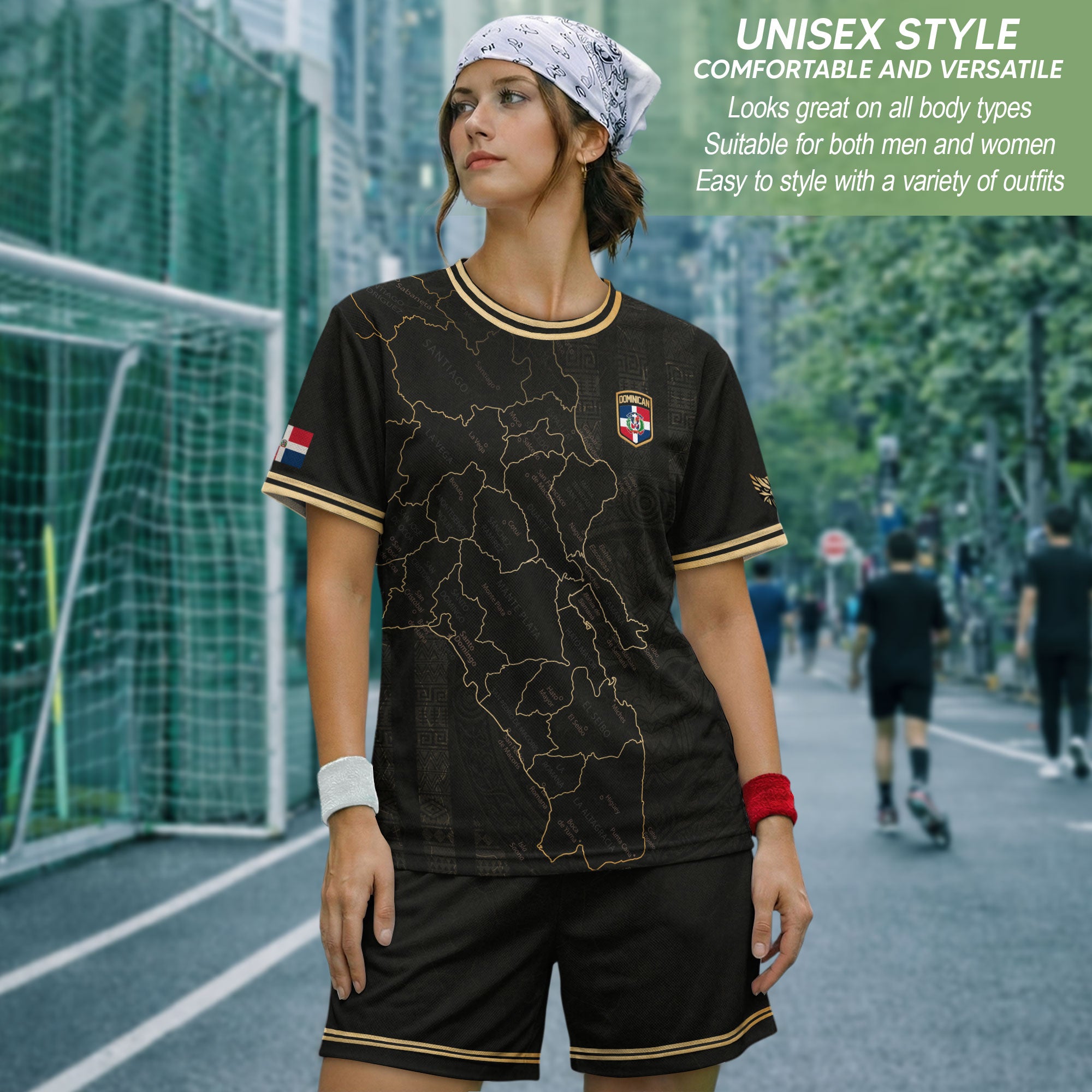 Dominican National Identity Soccer Jersey Black Gold, Heritage Pride Apparel