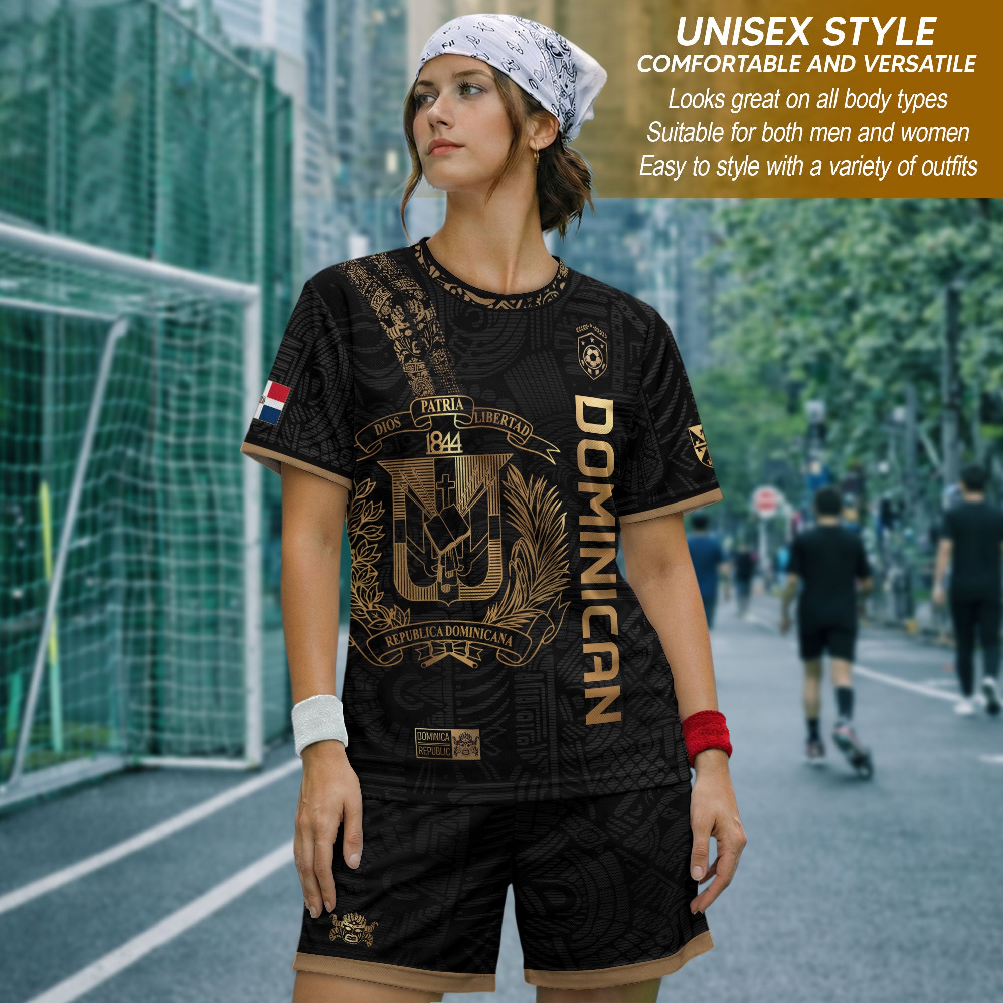 Dominican Republic Black Gold Taino Tribal Pattern National Pride Vintage Soccer Jersey