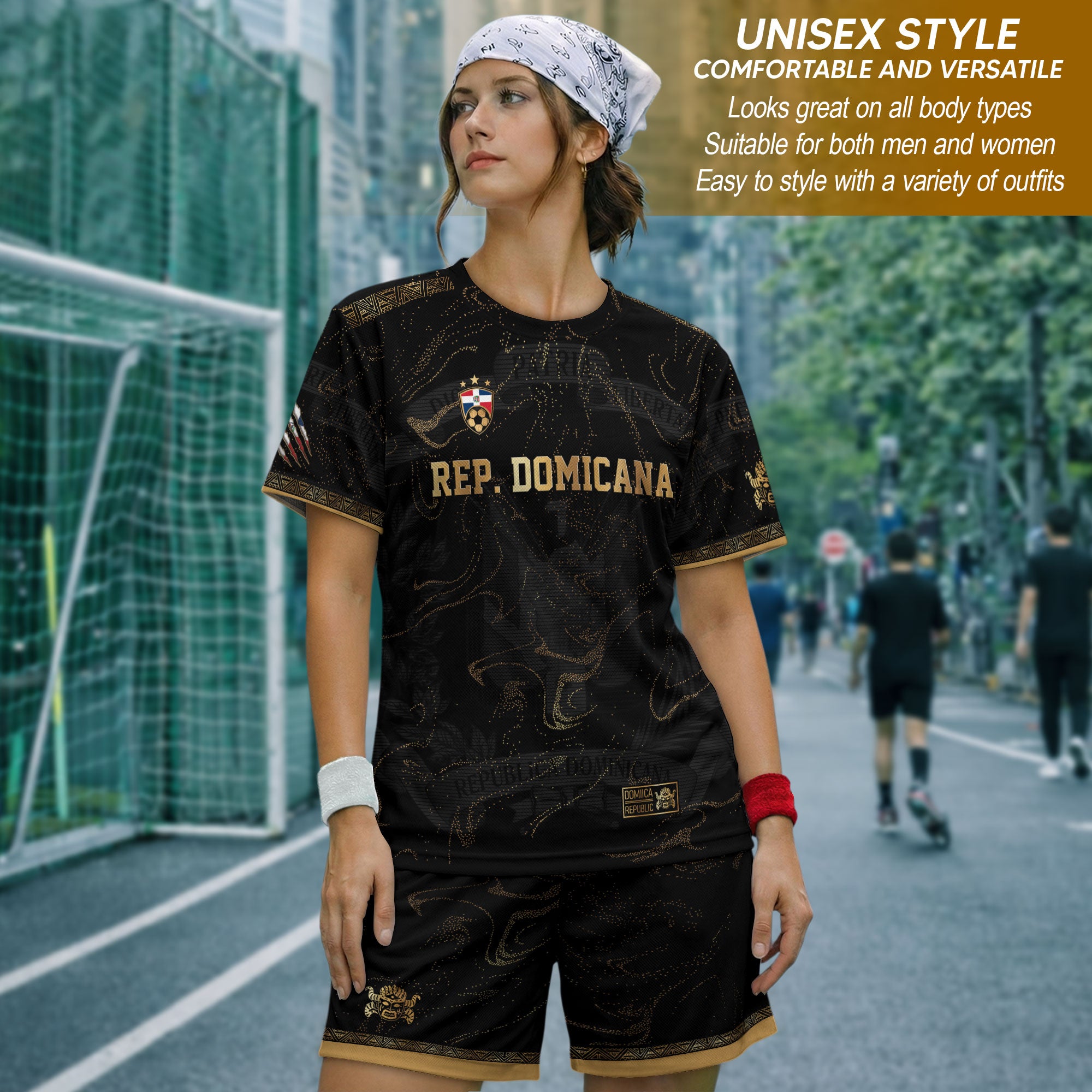 Dominican Republic Heritage Black Gold Sparkle National Soccer Jersey