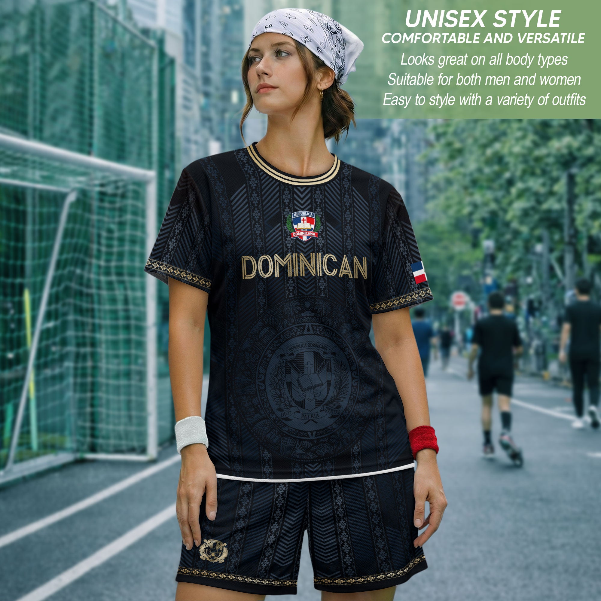Dominican National Pride Soccer Jersey Navy Gold, Heritage Inspired Cultural Design