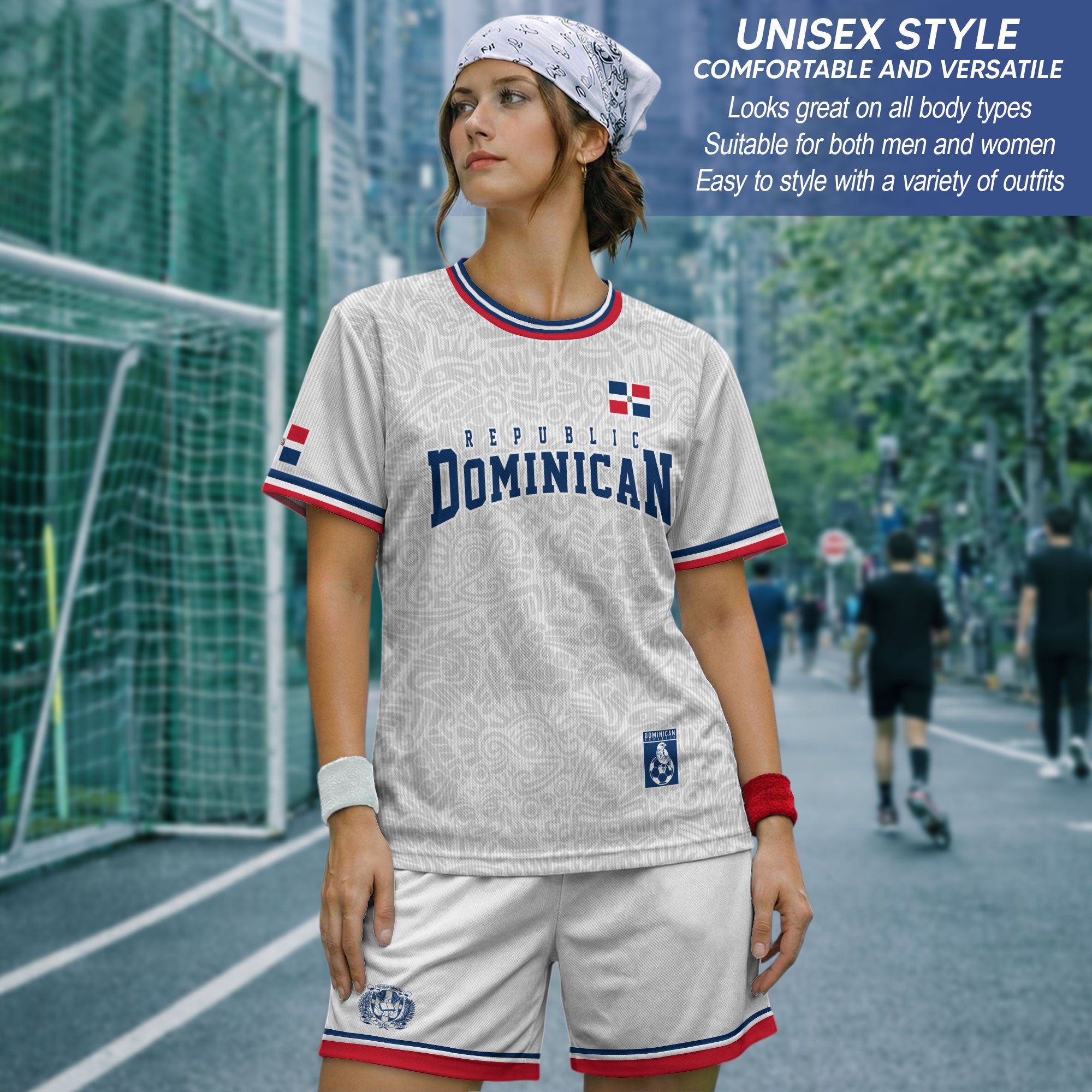 Dominican Republic Coat of Arms White Blue Red National Pride Soccer Jersey