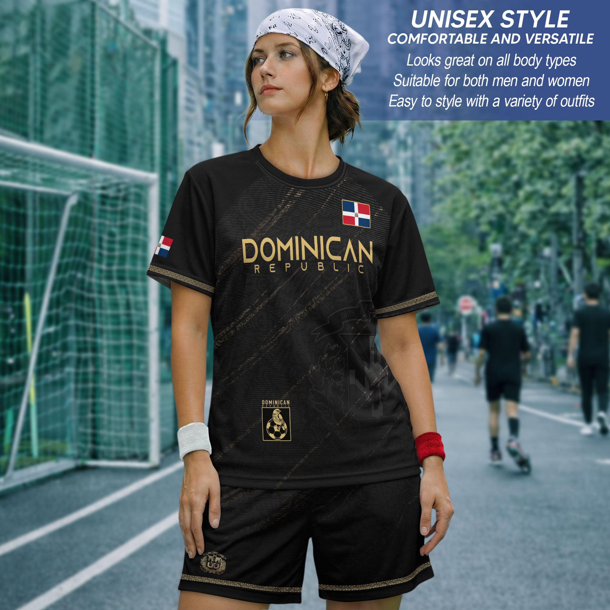 Dominican Republic Soccer Jersey Black Gold, Tradition and Pride Collection