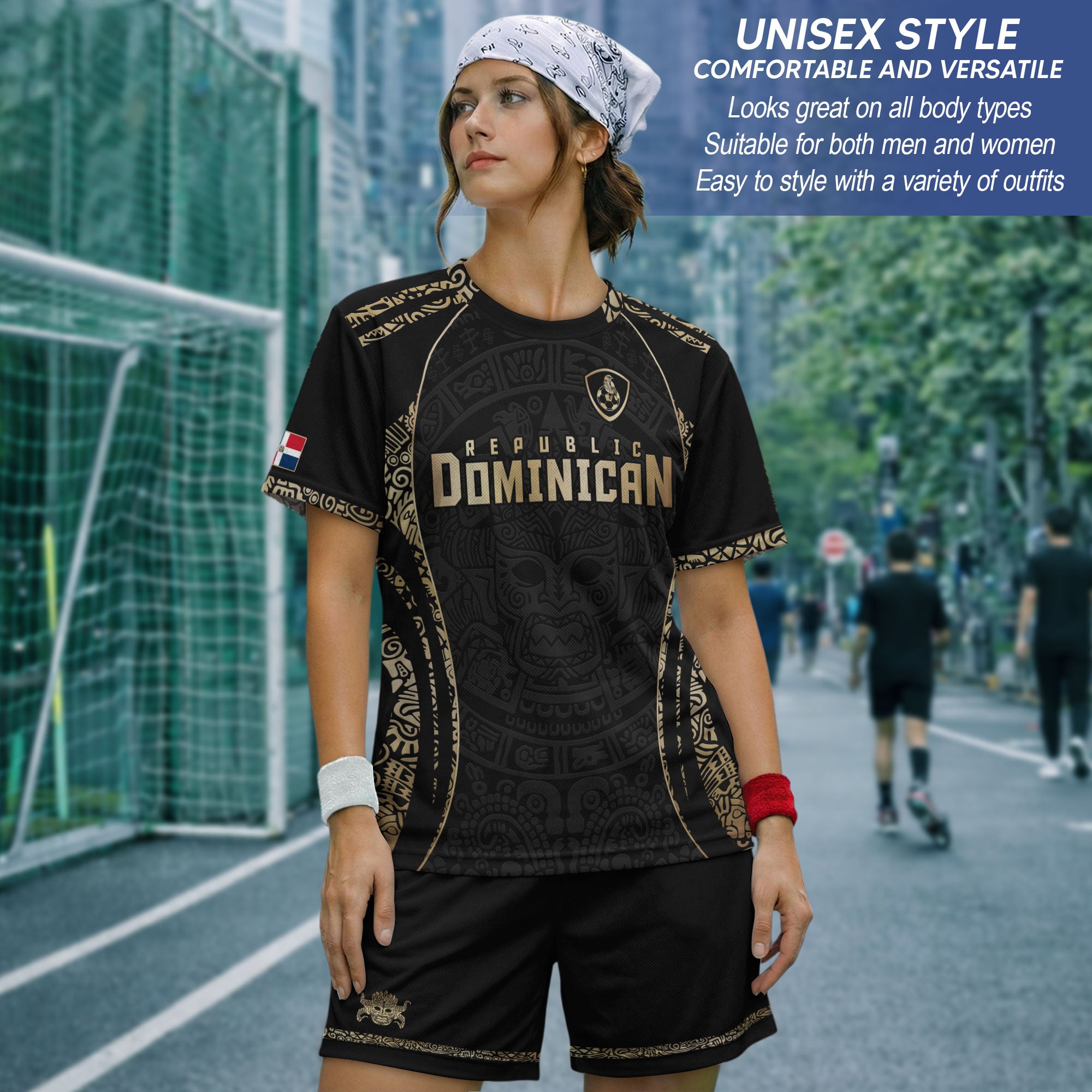 Dominican Cultural Heritage Soccer Jersey Black And Gold, National Pride Collection