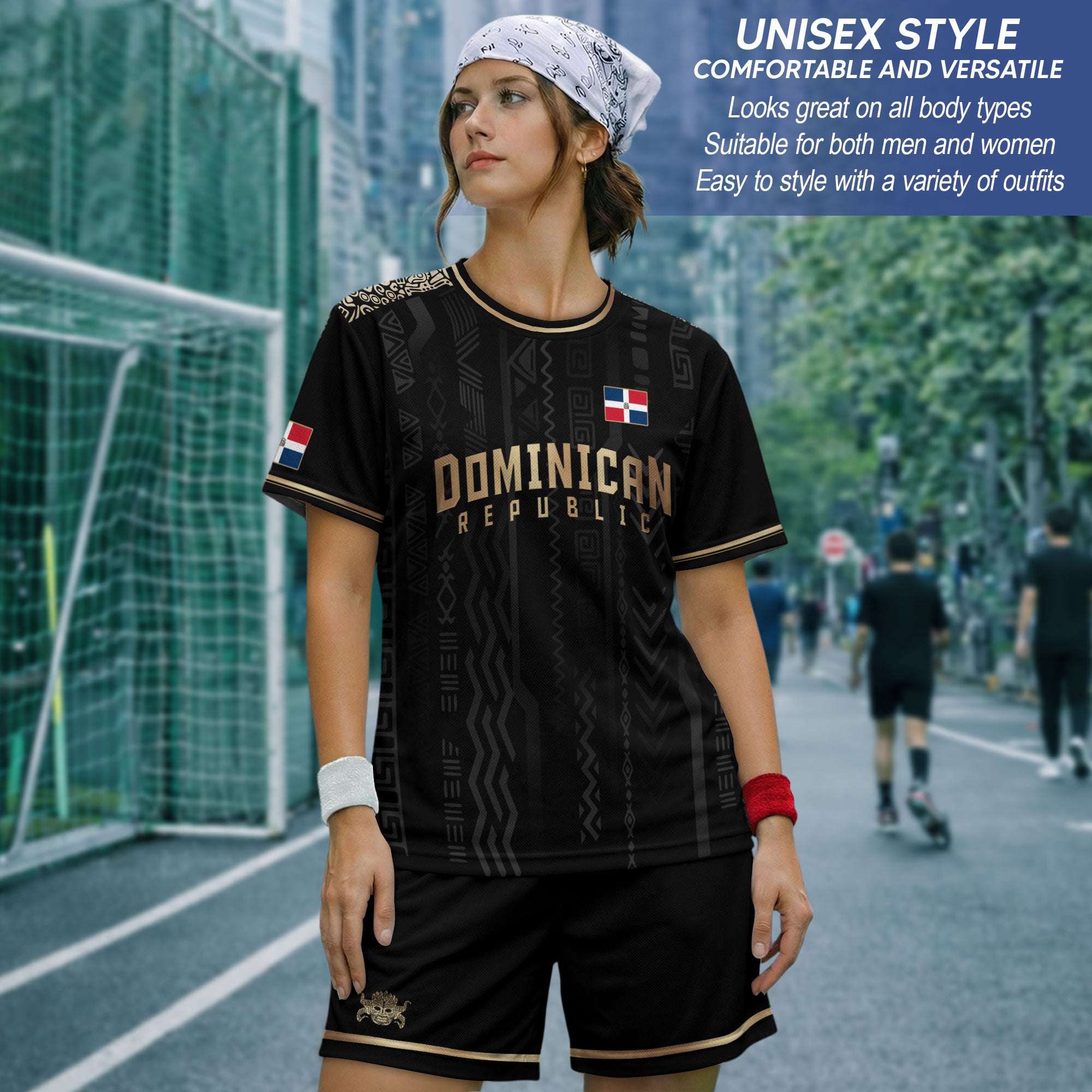 Dominican Republic Coat of Arms Tribal Black Gold National Pride Soccer Jersey