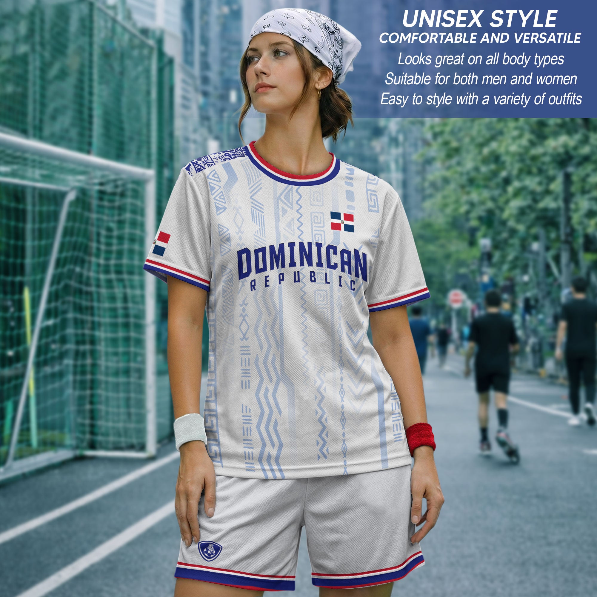 Dominican Republic White Blue Red National Symbol Tribal Pattern Pride Soccer Jersey