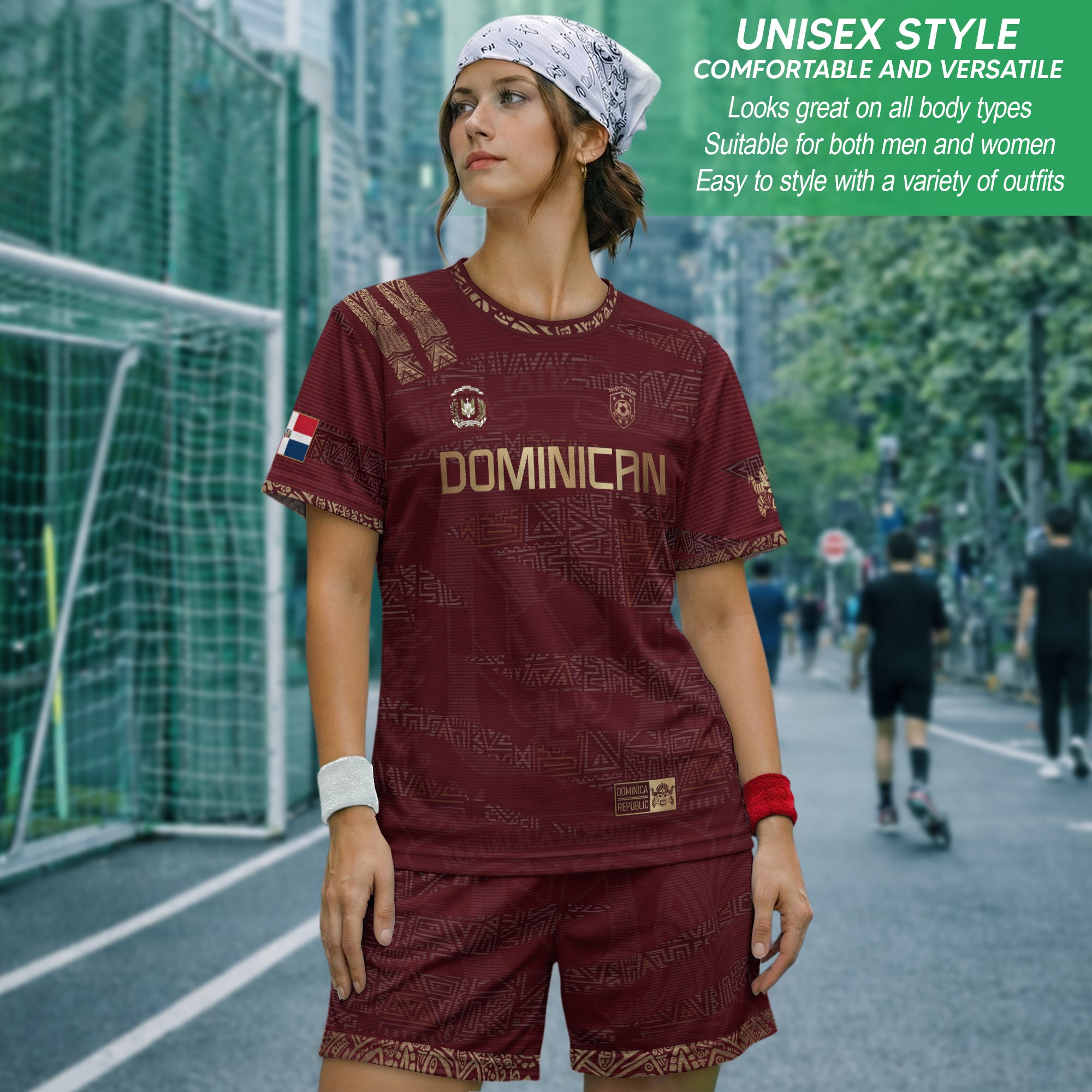 Dominican Republic Heritage Maroon Gold Abstract Soccer Jersey