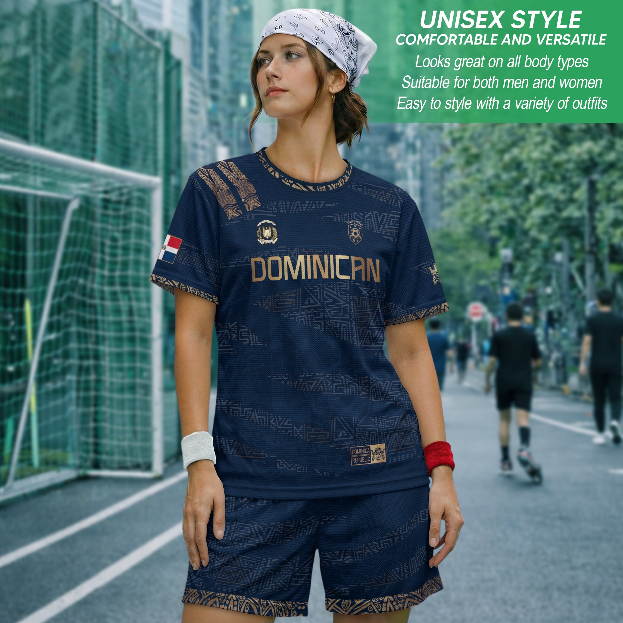 Dominican Republic Heritage Navy Gold Geometric Pattern Soccer Jersey