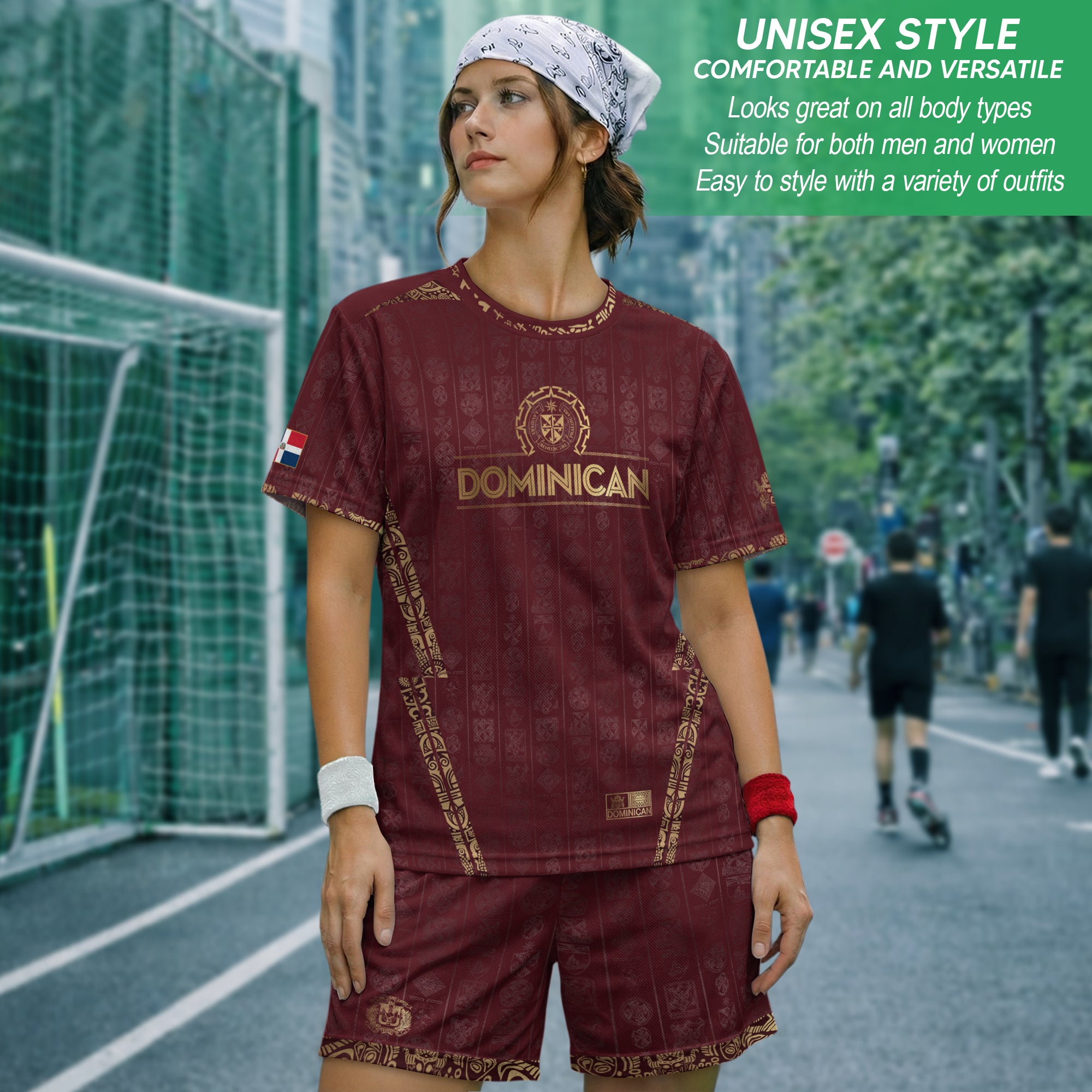 Dominican Republic Heritage Maroon Gold Patchwork Soccer Jersey