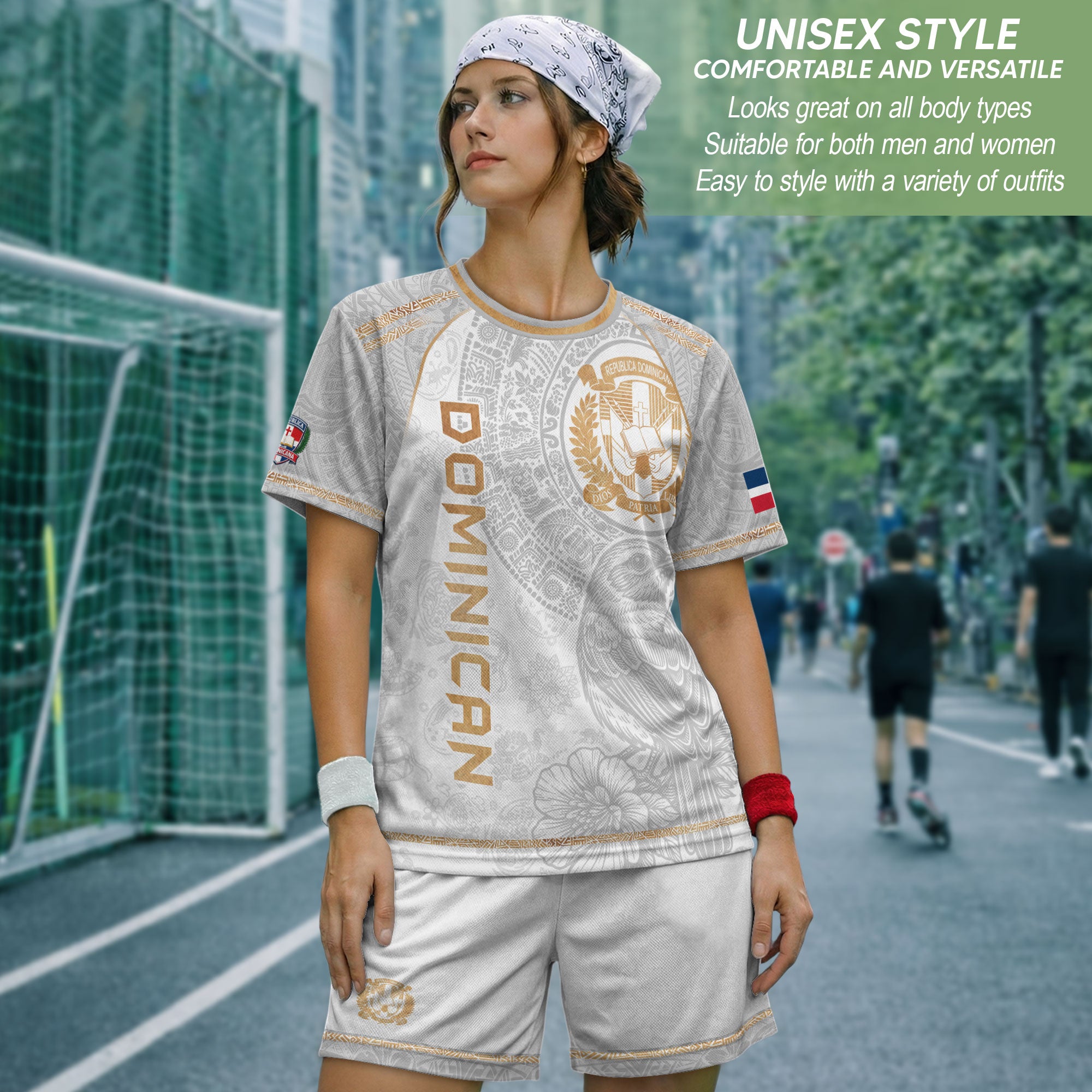 Dominican Cultural Identity Soccer Jersey White Gold, Heritage Pride Edition
