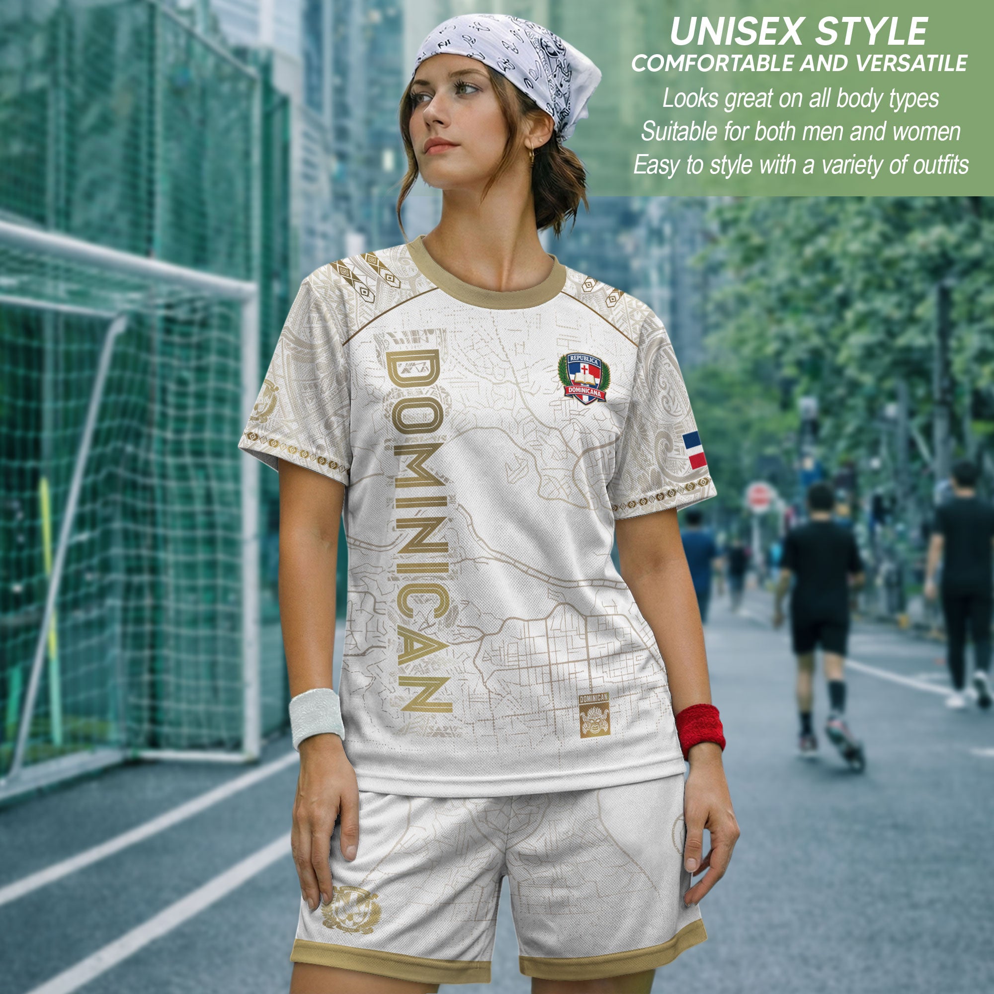 Dominican Cultural Identity Soccer Jersey White Gold, National Heritage Edition