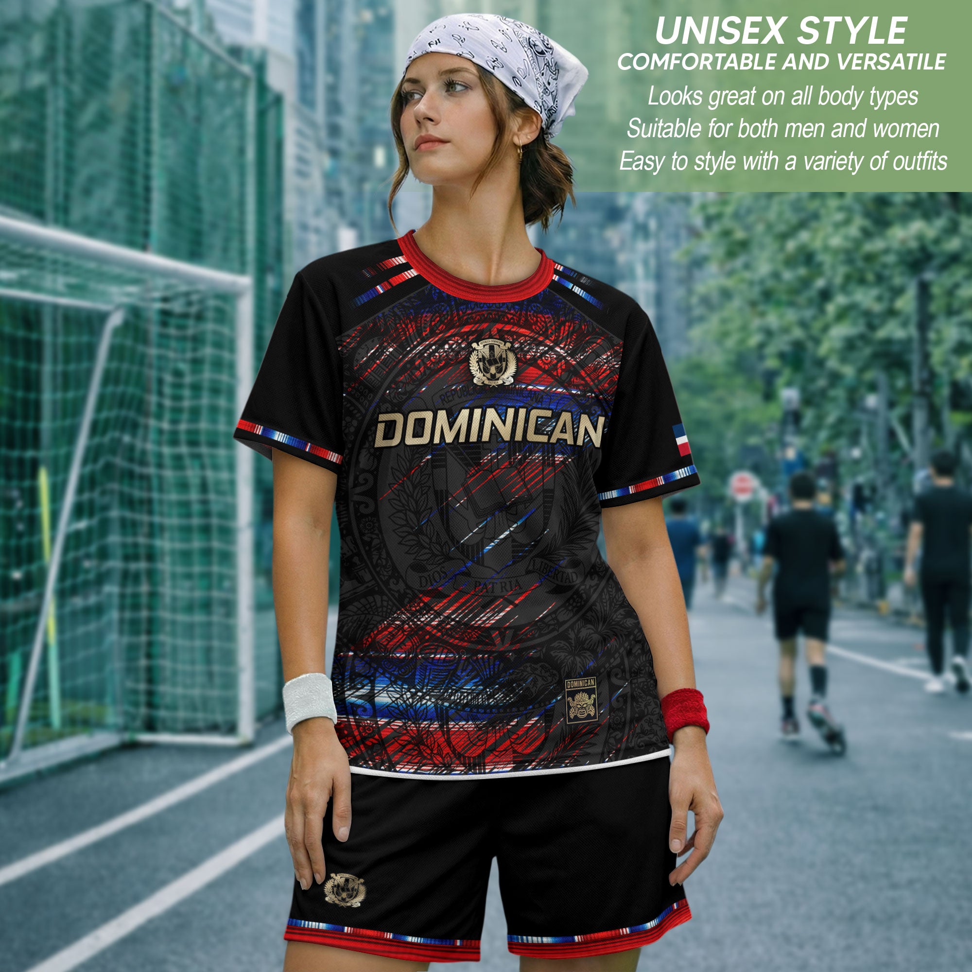 Dominican Heritage Pride Soccer Jersey Black Red Navy, Cultural Unity Collection