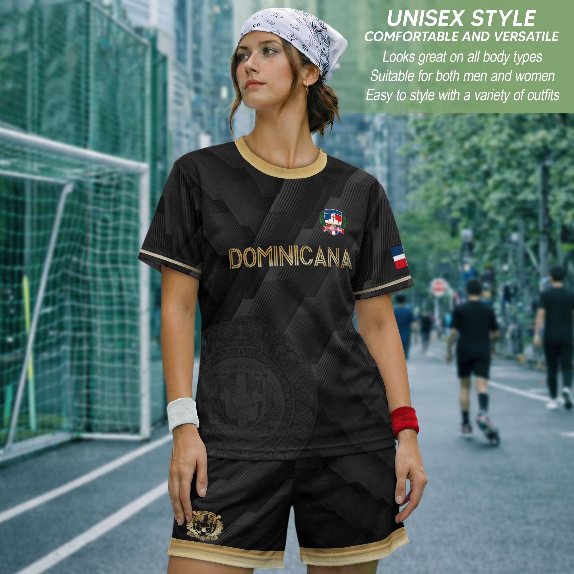 Dominican Cultural Heritage Soccer Jersey Black Gold, National Pride Collection