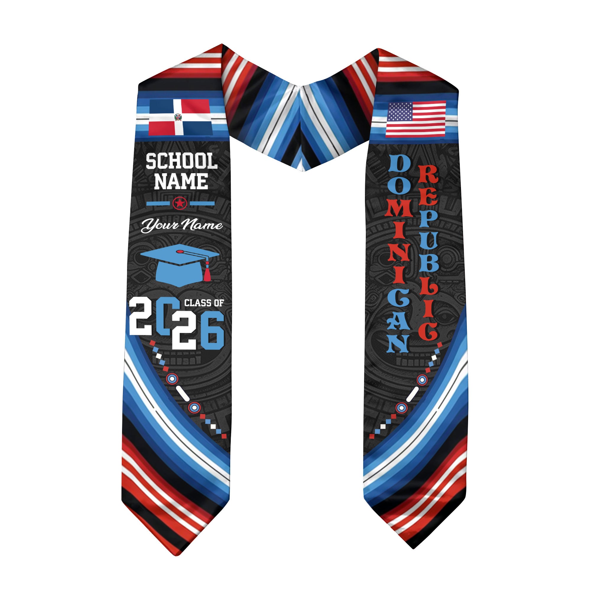 Class of 2026 Dominicans Graduation Stole Custom Dominican USA Flag Tribal Pattern