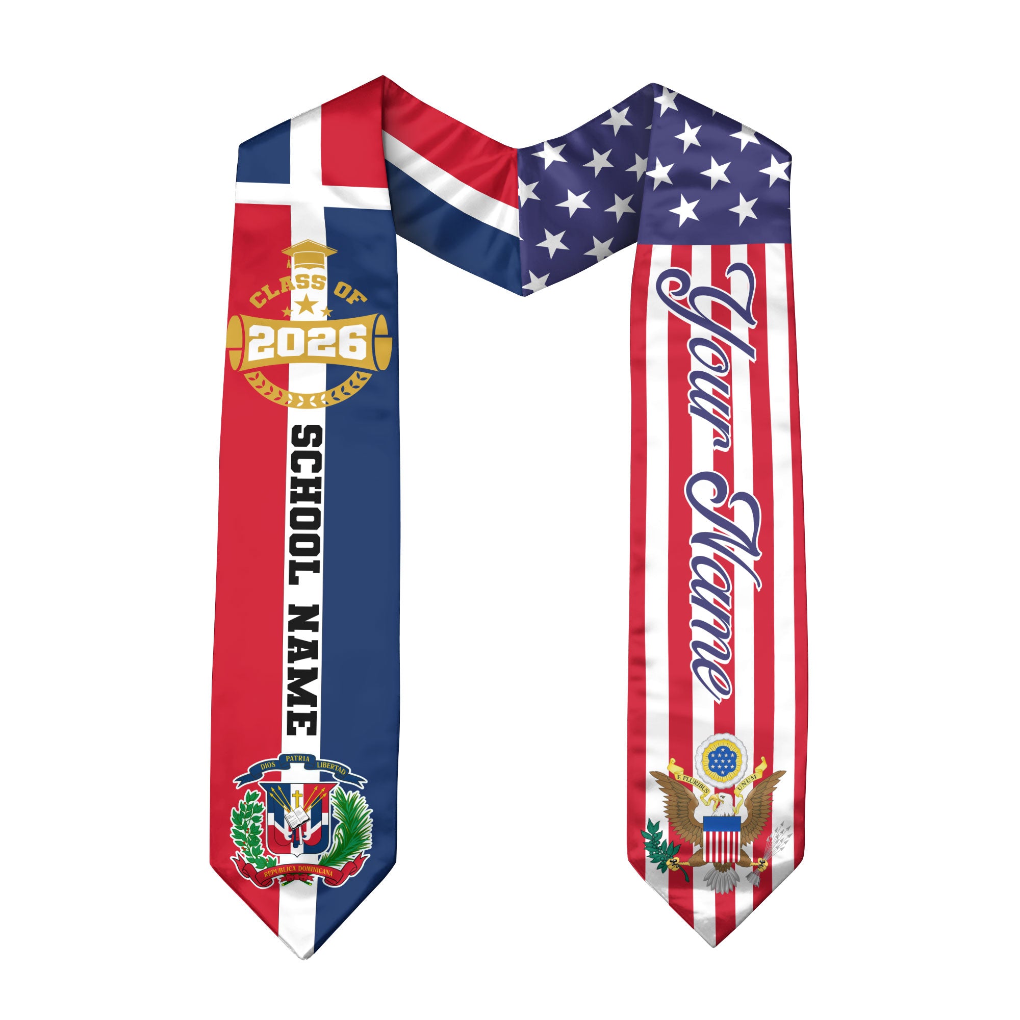Dominican American Flag Graduation Stole Class of 2026 Custom Dominicans Eagle Seal