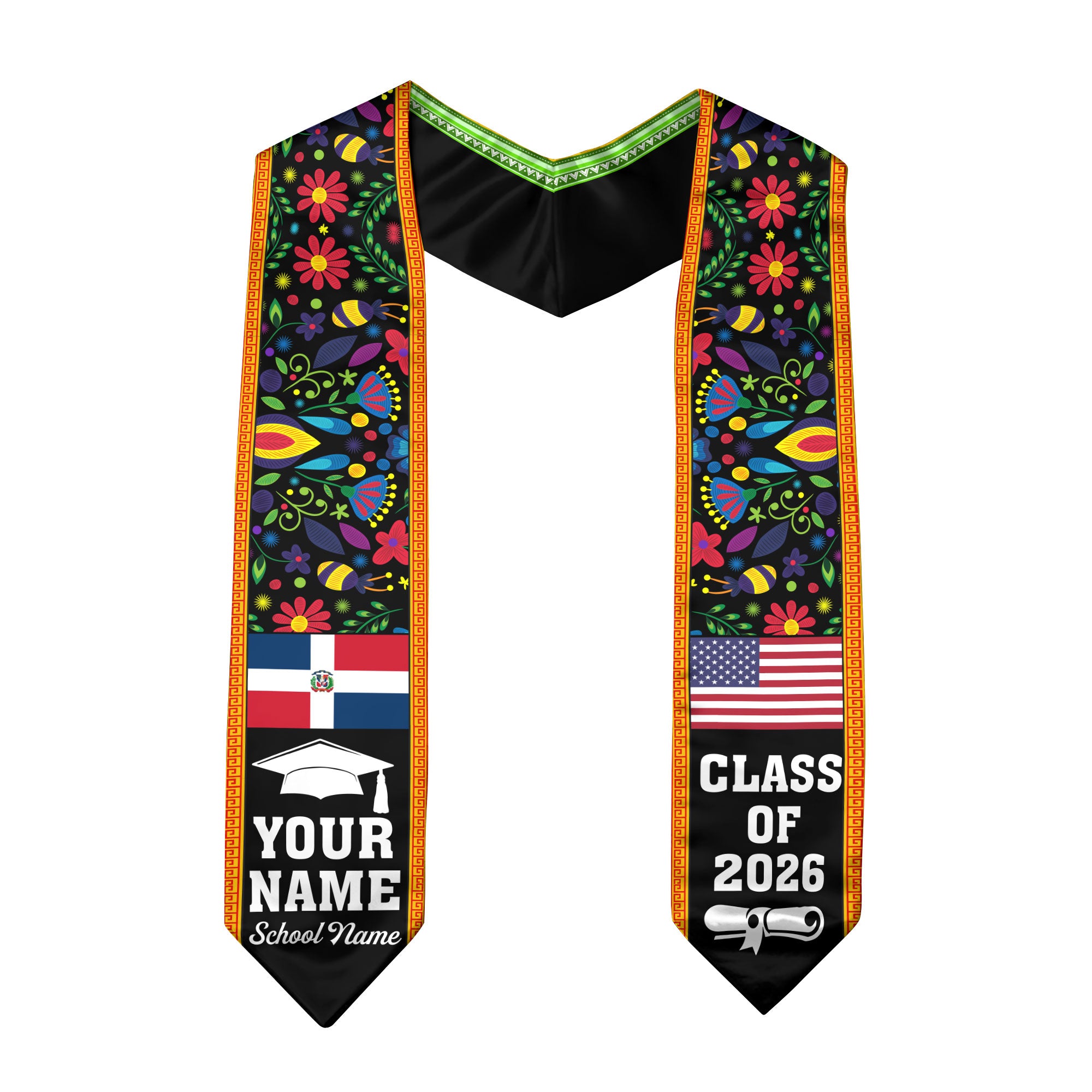 Custom Dominican Graduation Floral Stole Dominicana Grad Sash, Class of 2026 Graduate Senior Gift