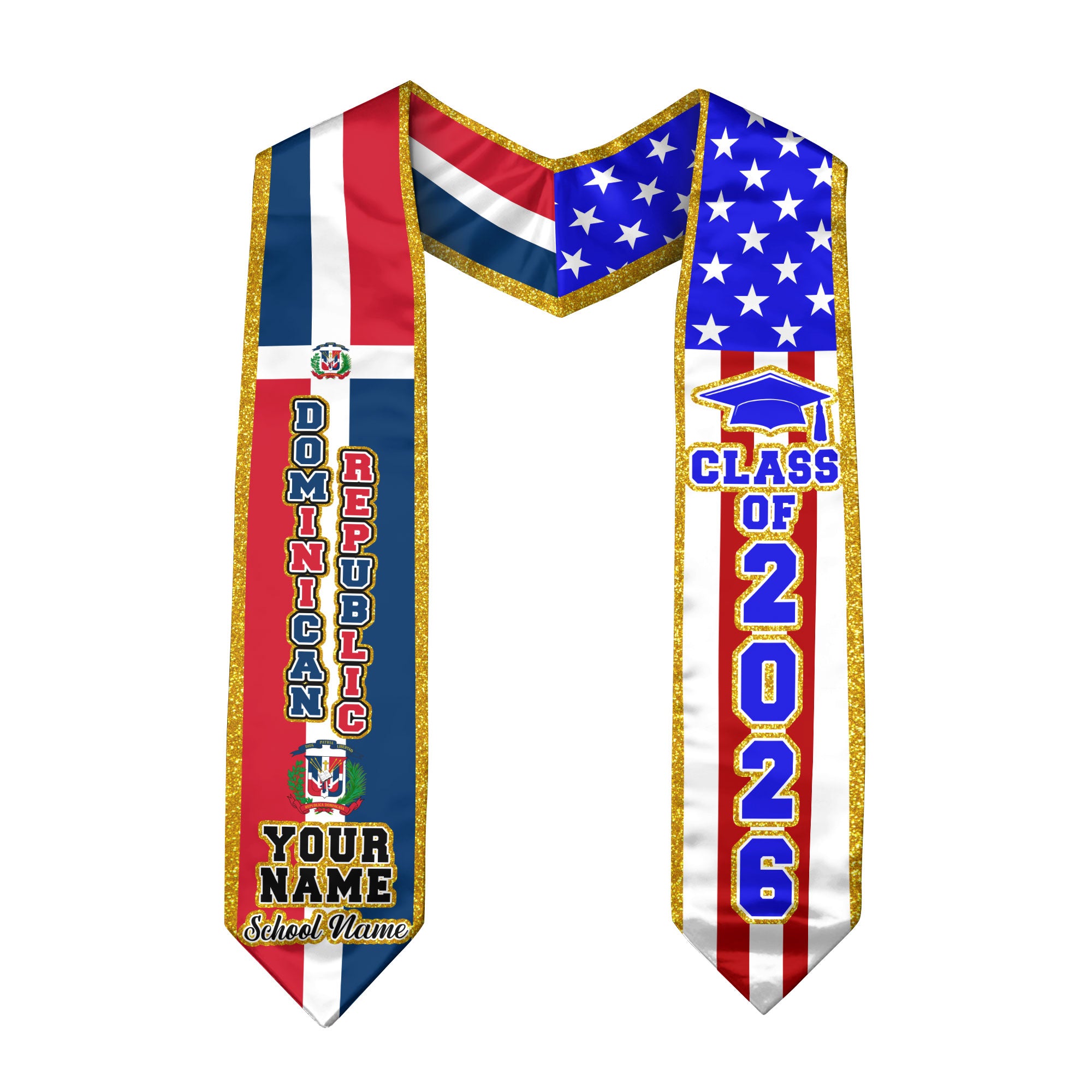 Personalized Dominican Graduation Stole Dominicana Sash for Grad, Class of 2026 Graduation